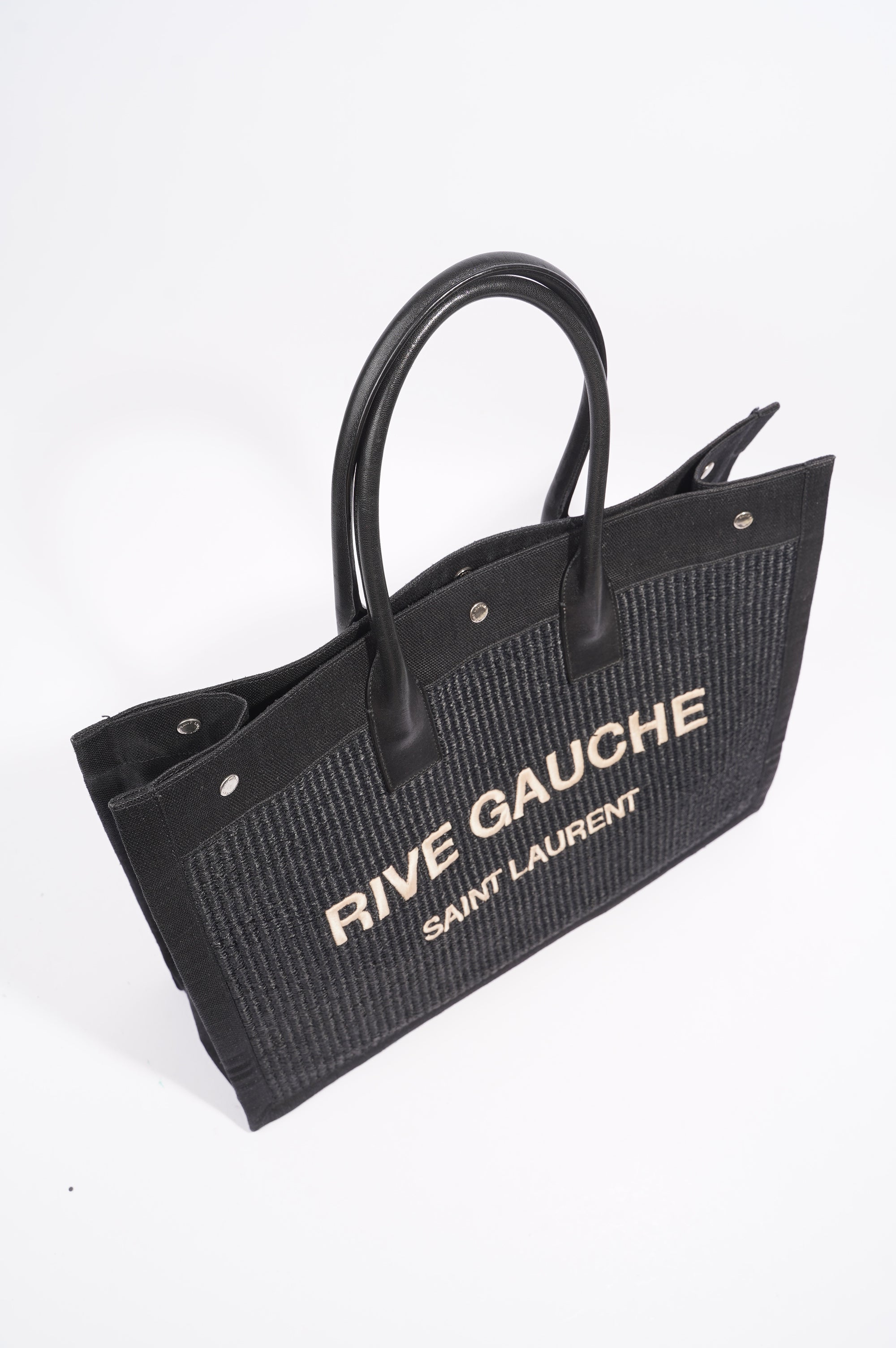 Saint Laurent Rive Gauche Tote Bag Black Wicker