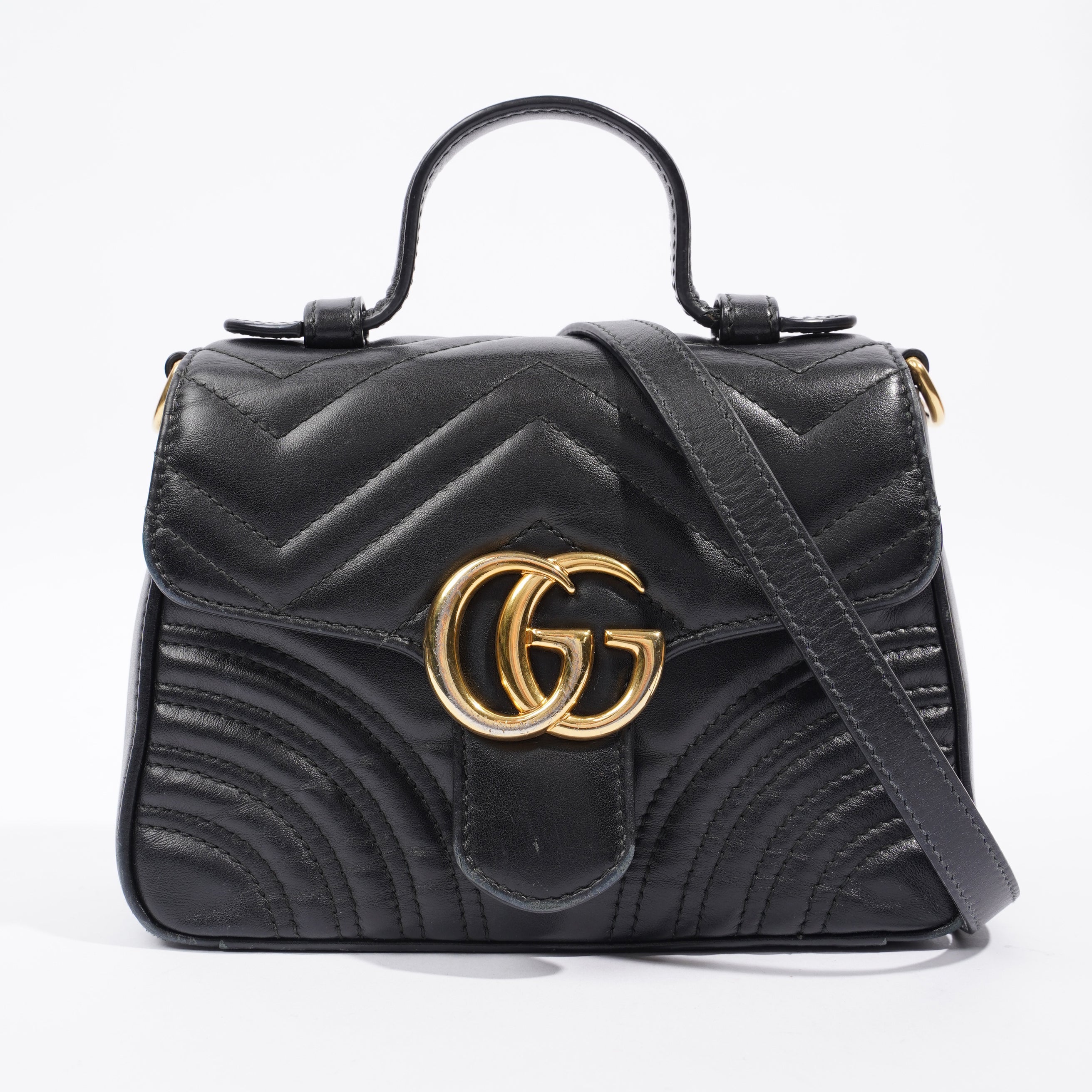 Gucci GG Marmont Mini Top Handle Black Matelasse Leather