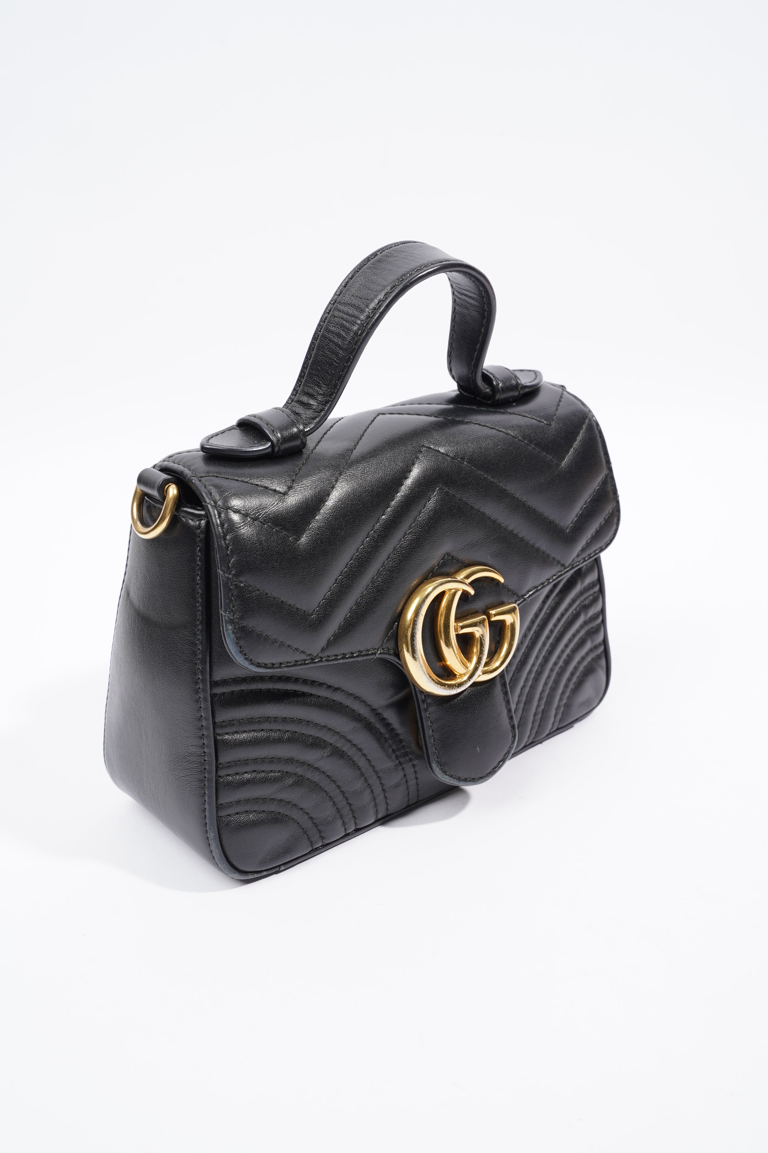 Gucci GG Marmont Mini Top Handle Black Matelasse Leather
