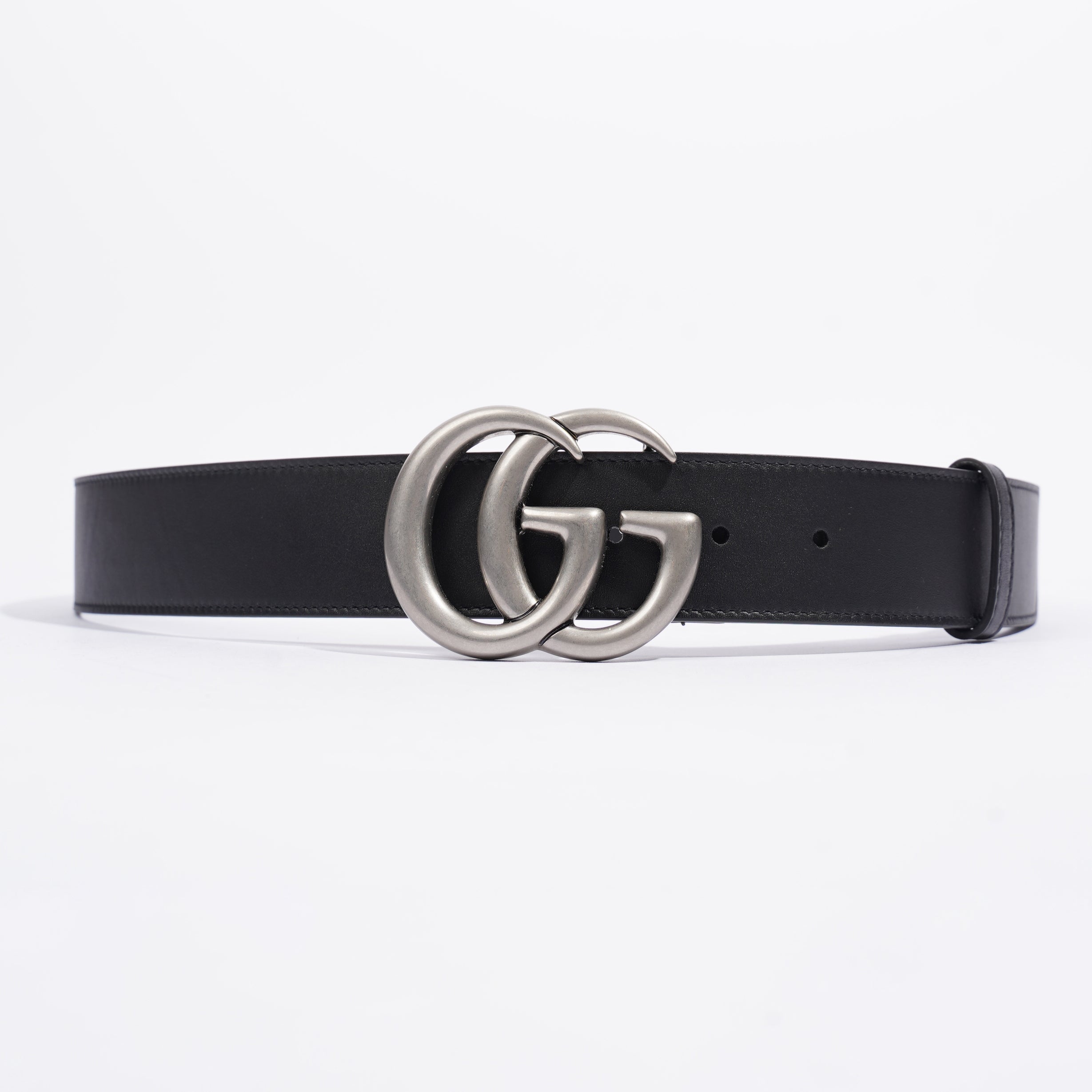 Gucci Silver Buckle GG Belt Black Leather 95cm 38"