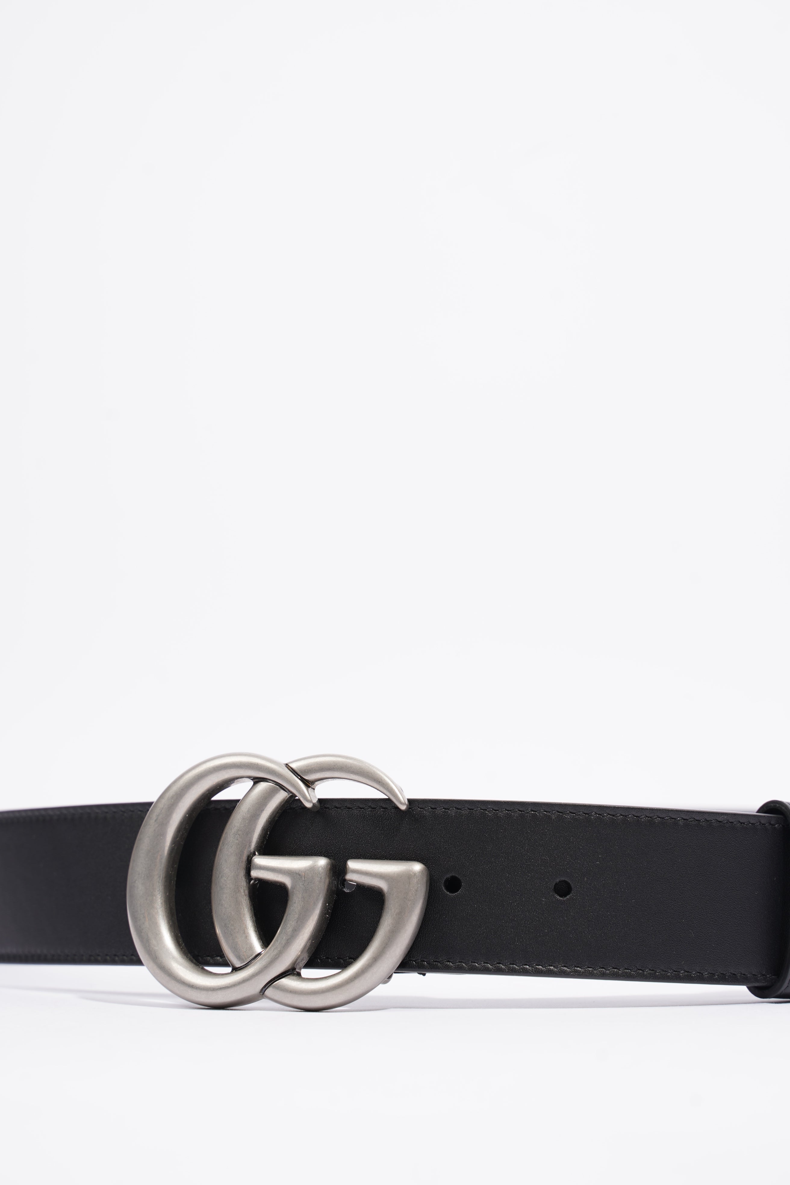 Gucci Silver Buckle GG Belt Black Leather 95cm 38"