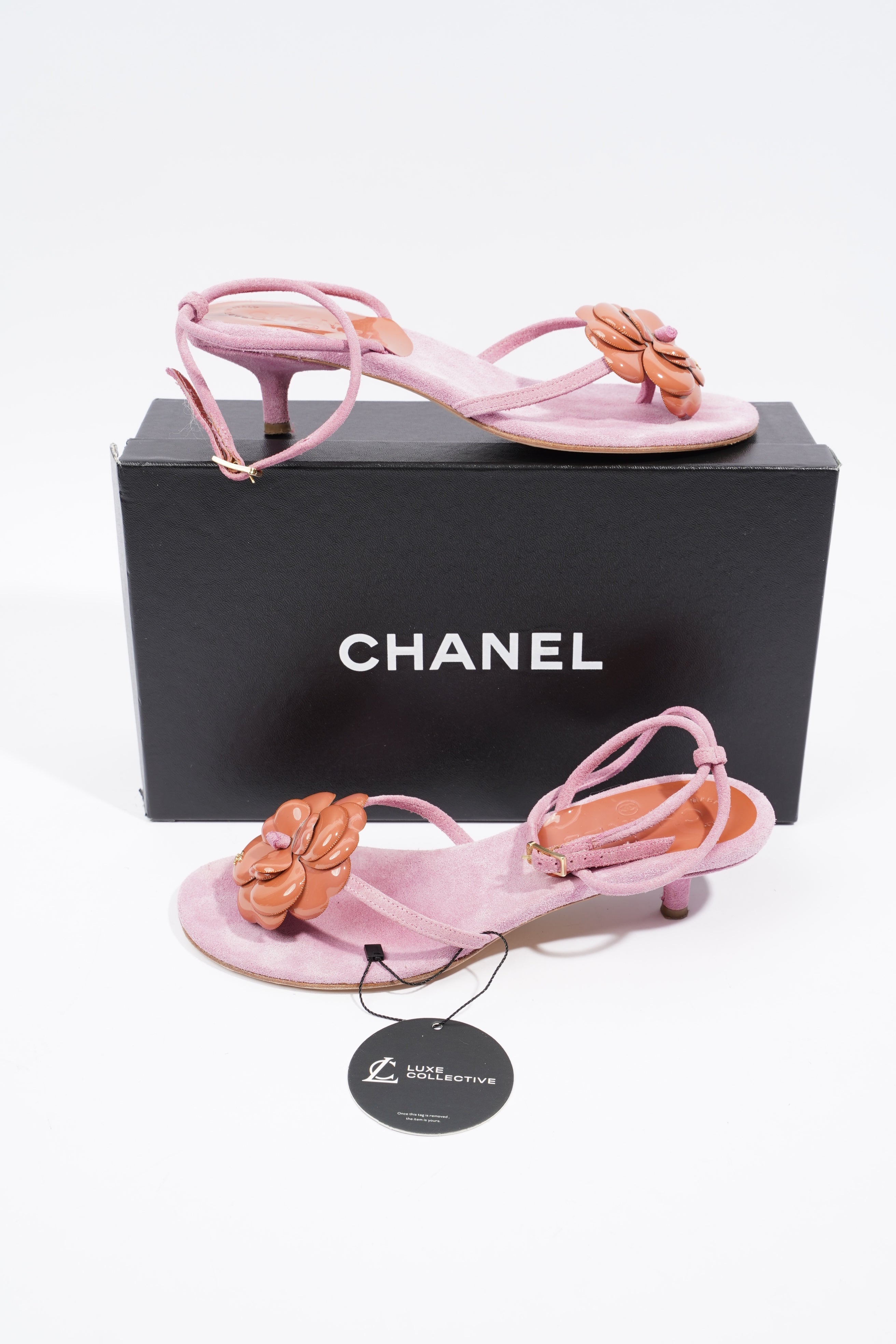 Chanel Camellia Sandals 30 Pink / Brown Suede EU 37.5 UK 4.5