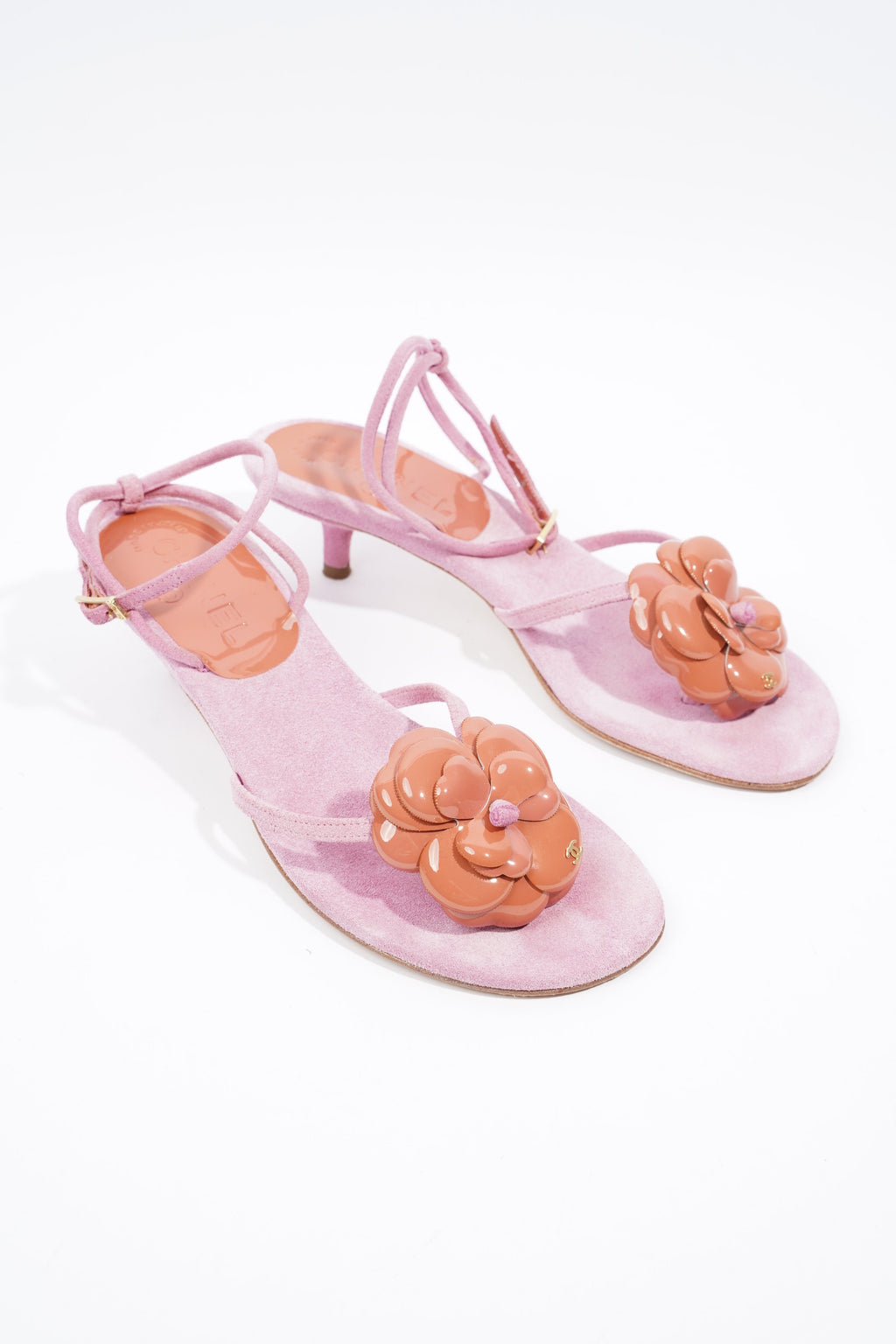 Chanel Camellia Sandals 30 Pink / Brown Suede EU 37.5 UK 4.5
