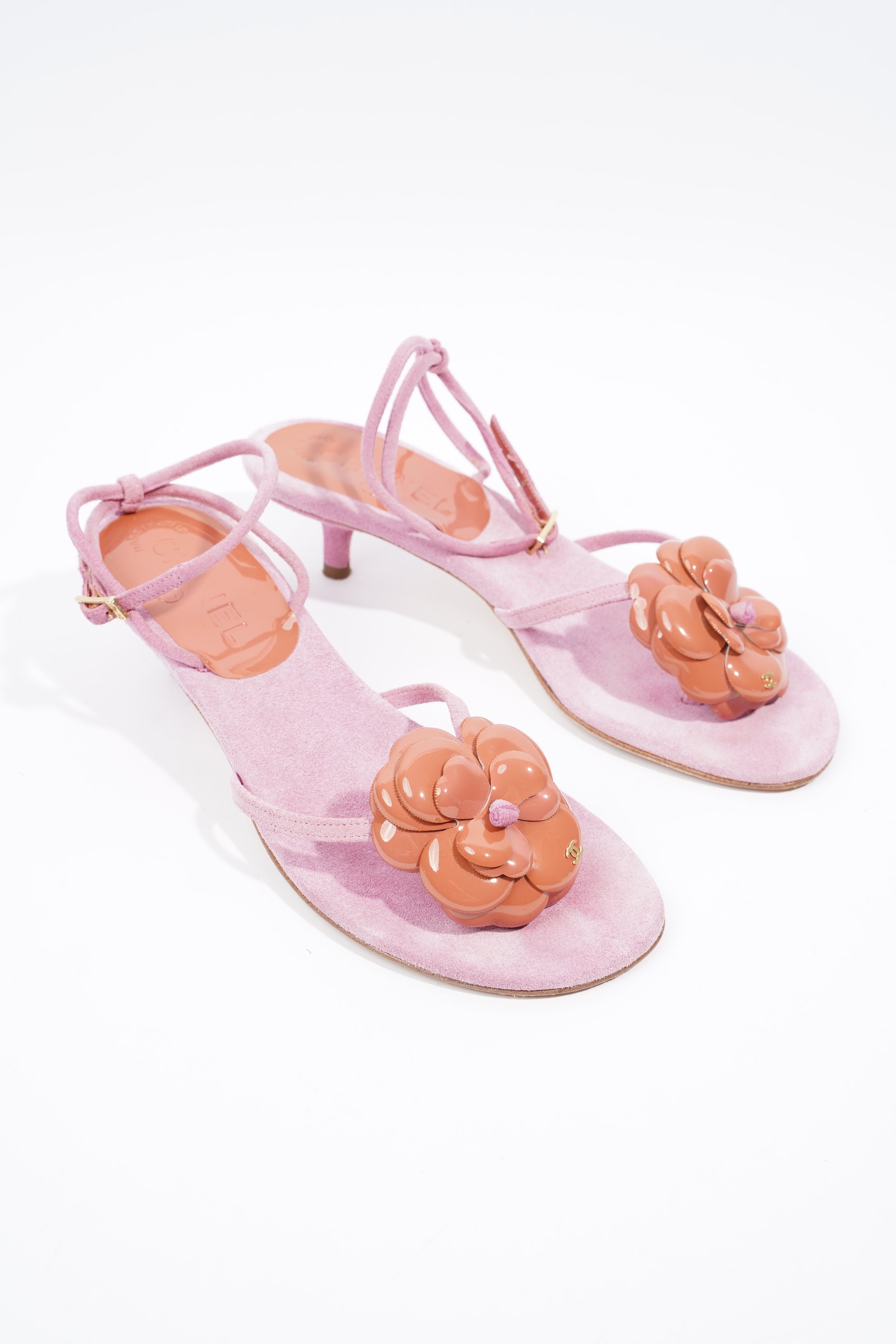 Chanel Camellia Sandals 30 Pink / Brown Suede EU 37.5 UK 4.5