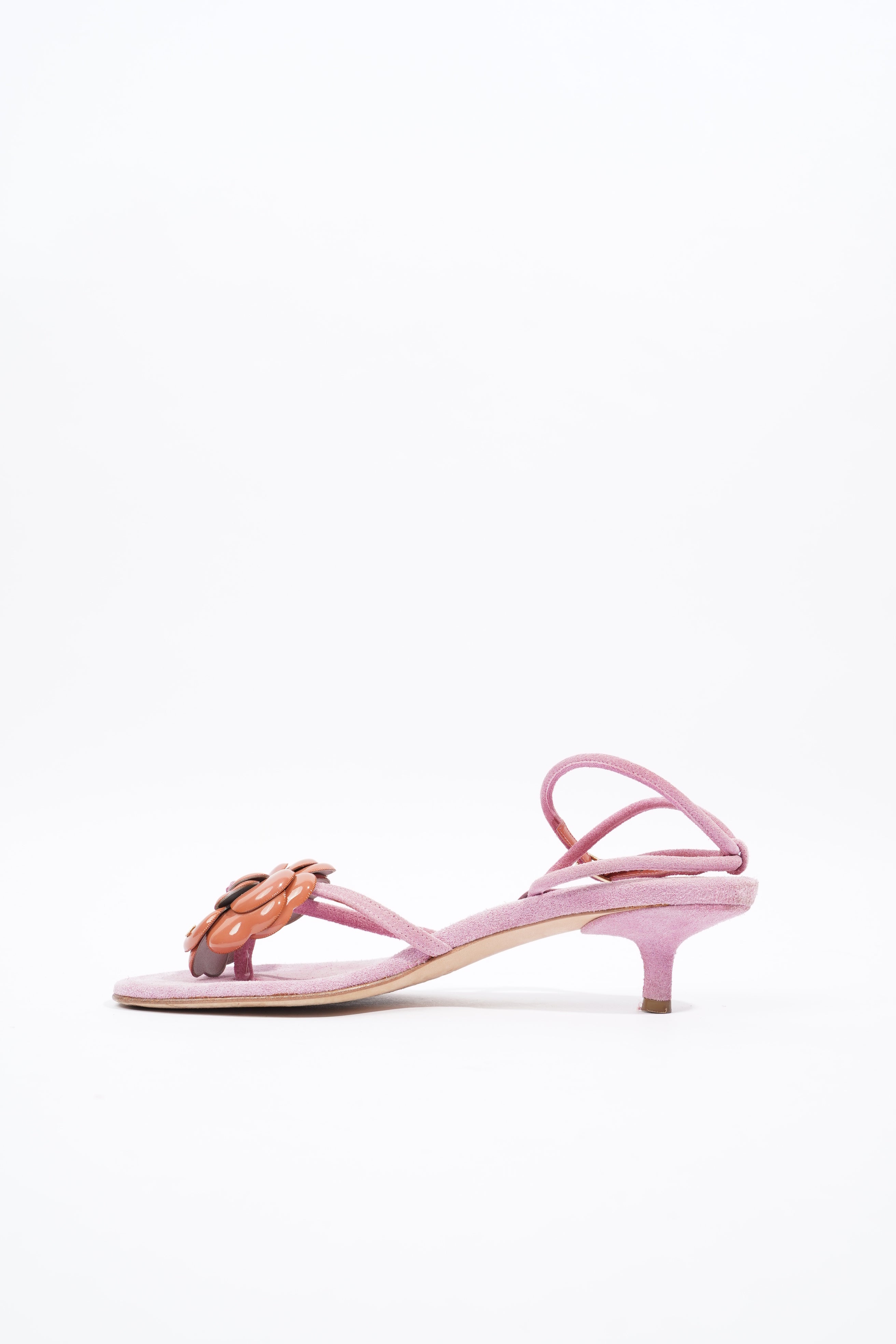Chanel Camellia Sandals 30 Pink / Brown Suede EU 37.5 UK 4.5