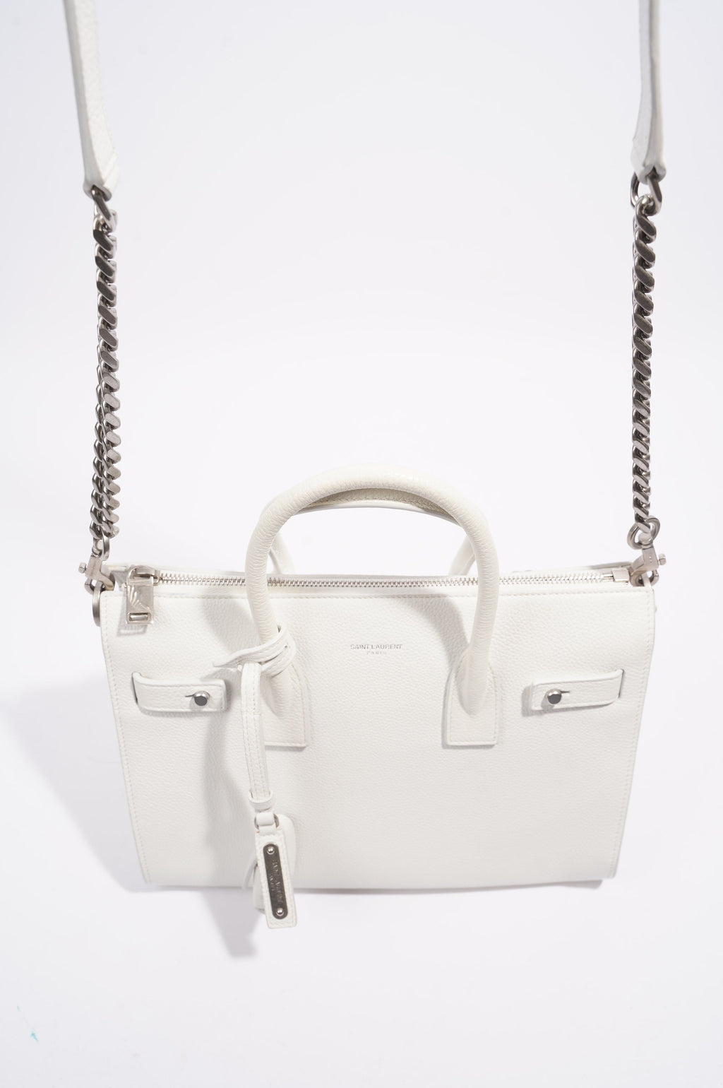 Saint Laurent Sac De Jour White Grained Leather Baby
