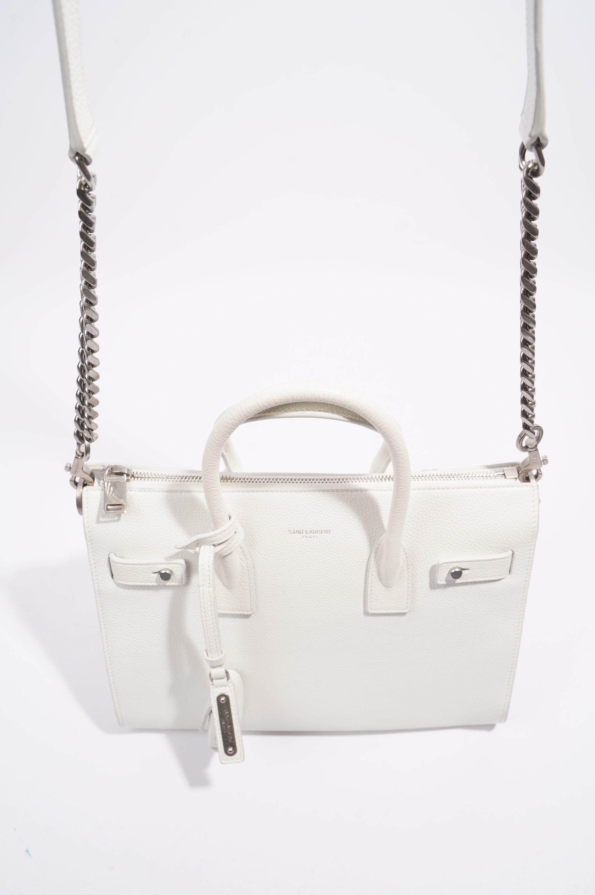 Saint Laurent Sac De Jour White Grained Leather Baby
