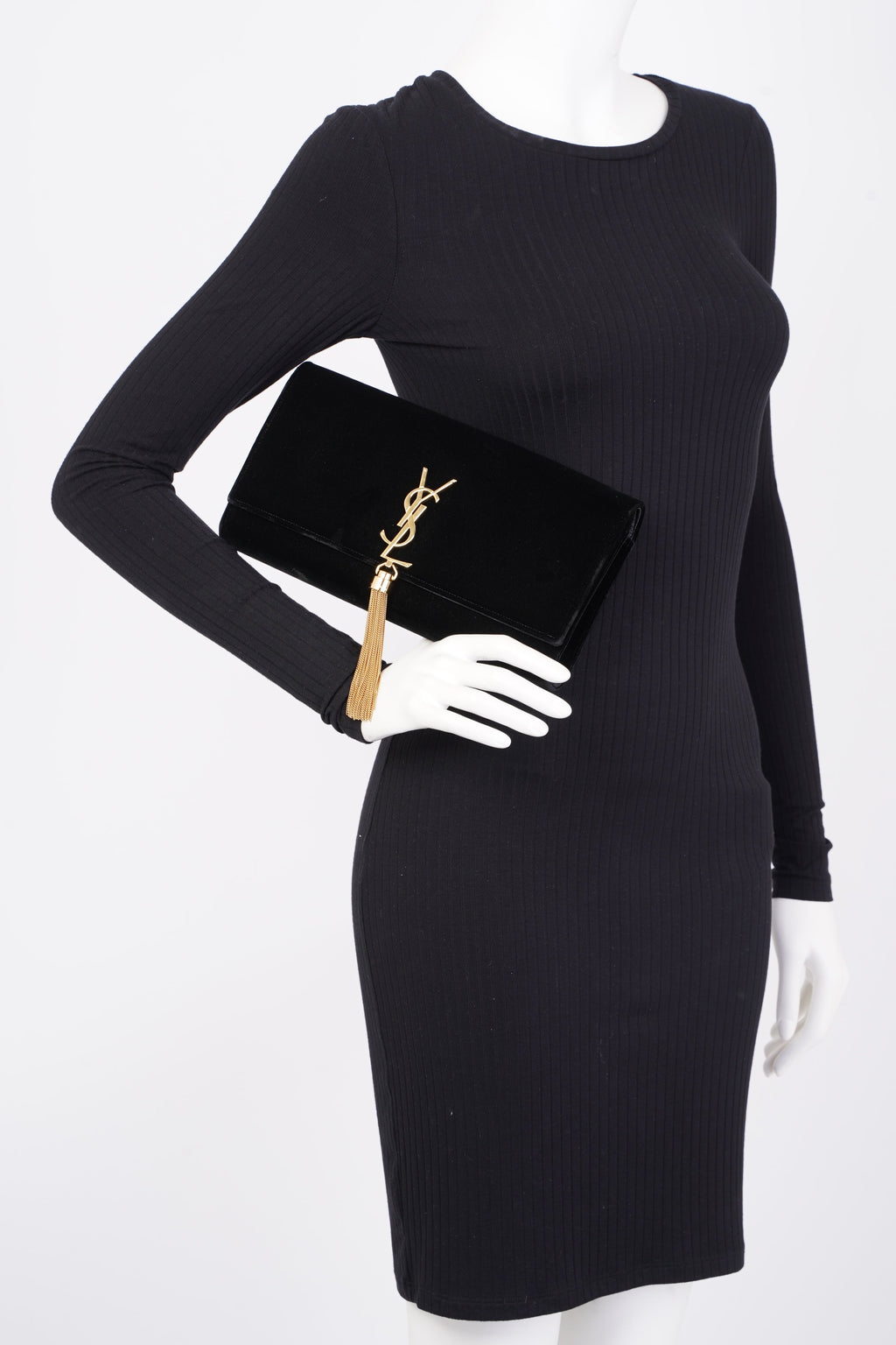 Saint Laurent Kate Tassel Clutch Black Velvet