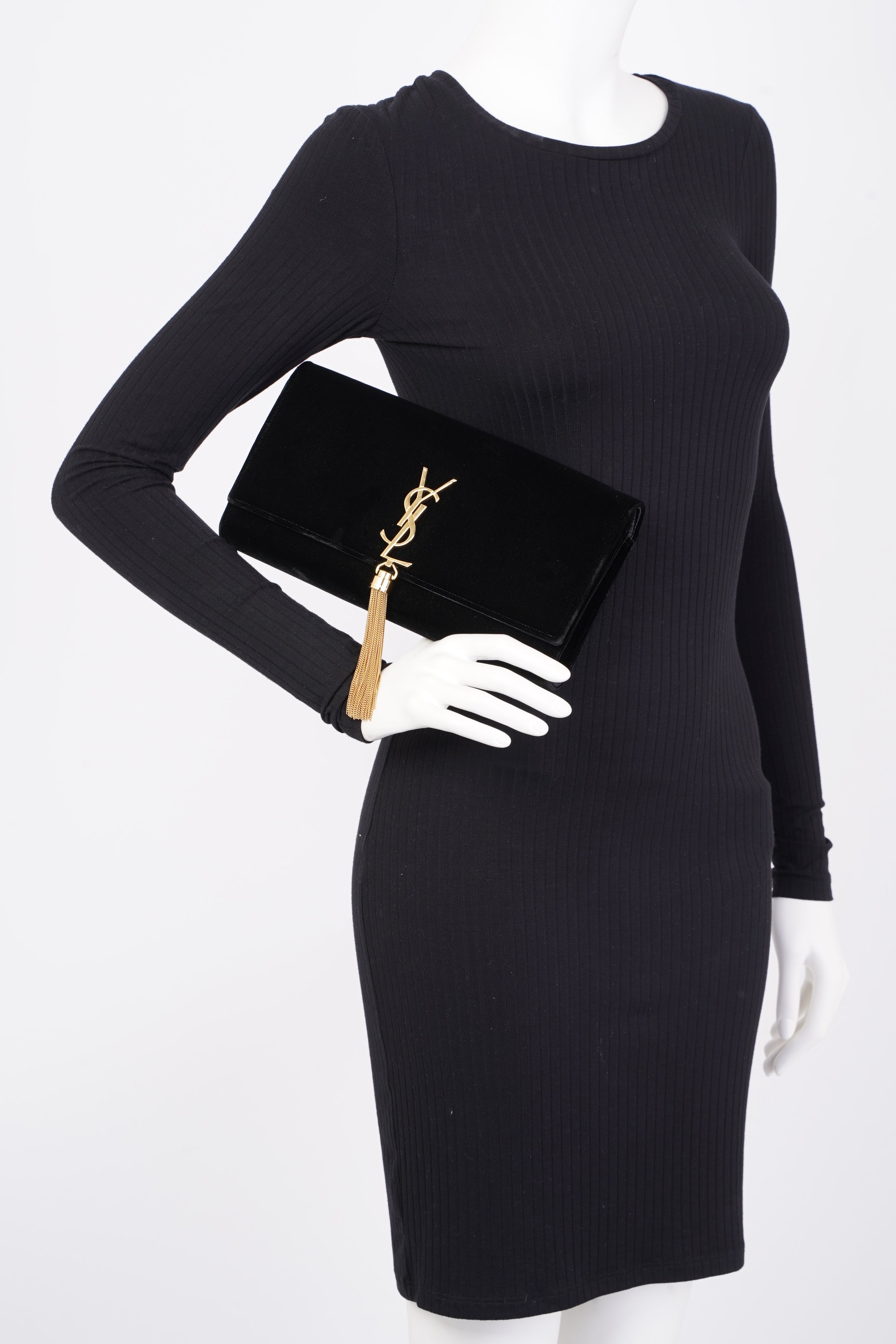 Saint Laurent Kate Tassel Clutch Black Velvet