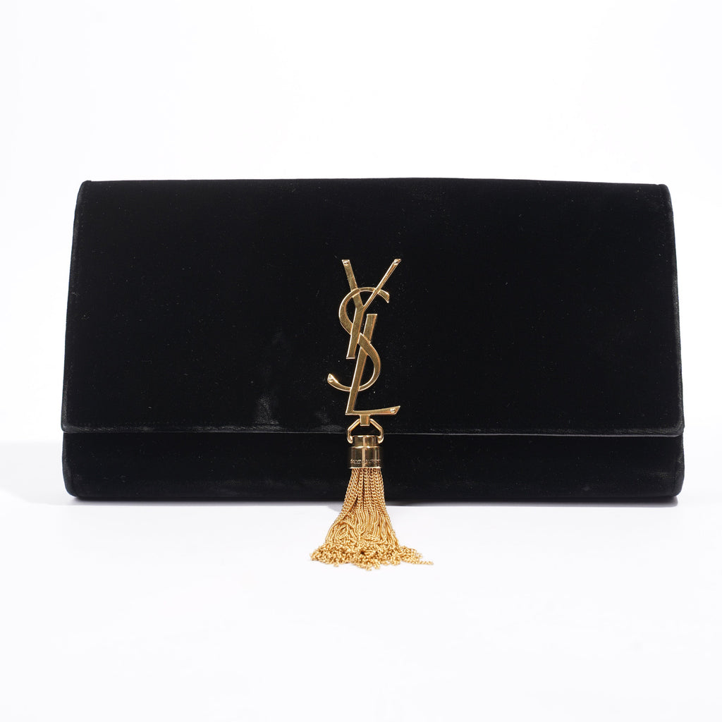 Saint Laurent Kate Tassel Clutch Black Velvet