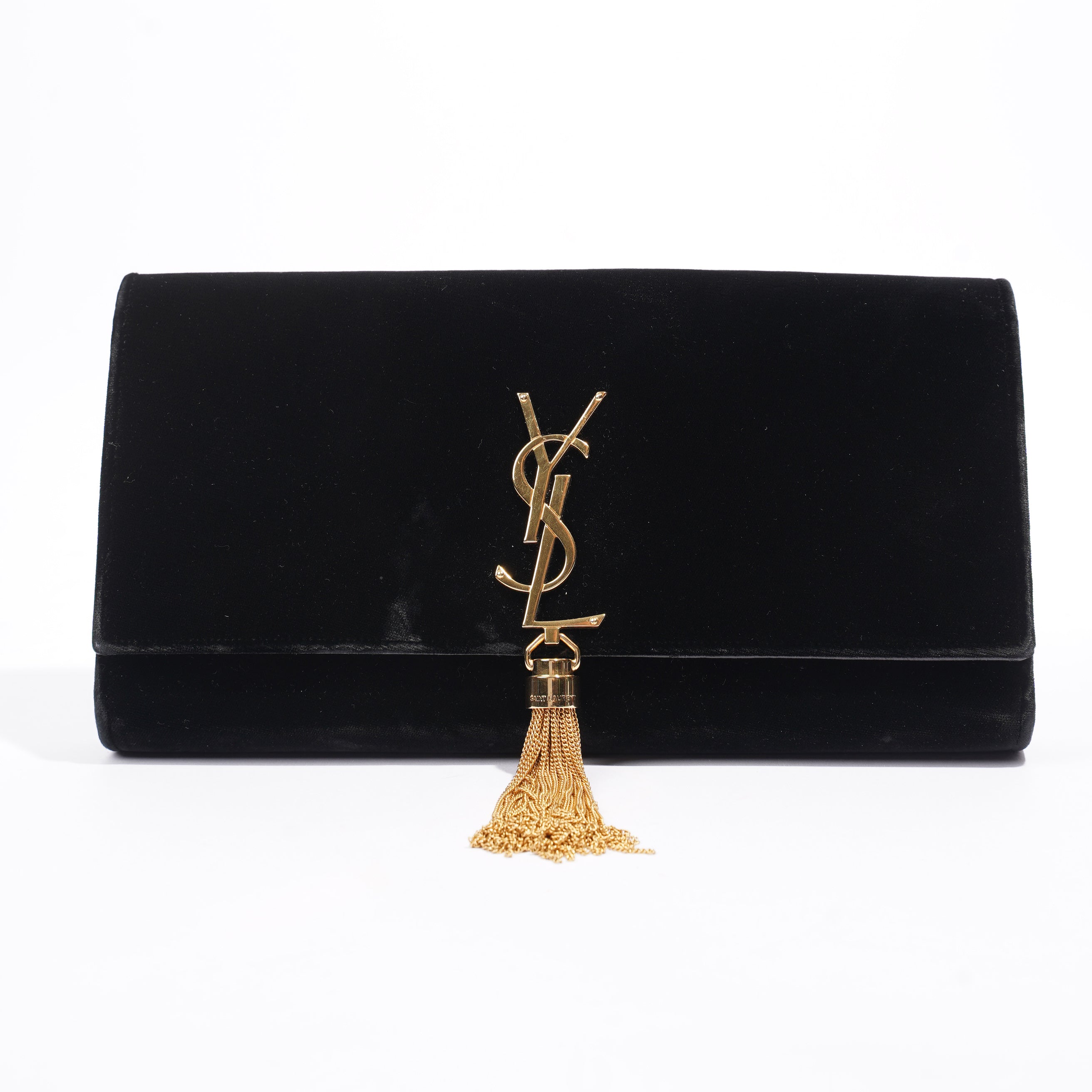 Saint Laurent Kate Tassel Clutch Black Velvet