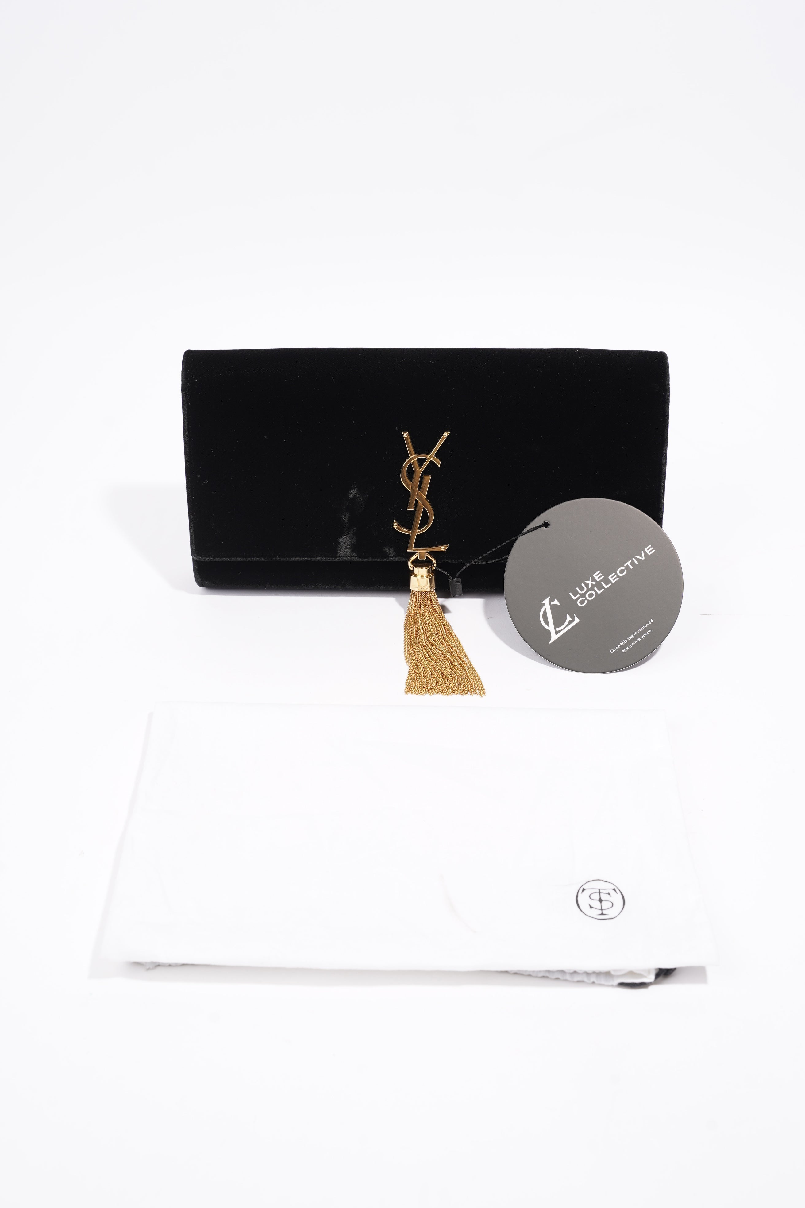 Saint Laurent Kate Tassel Clutch Black Velvet