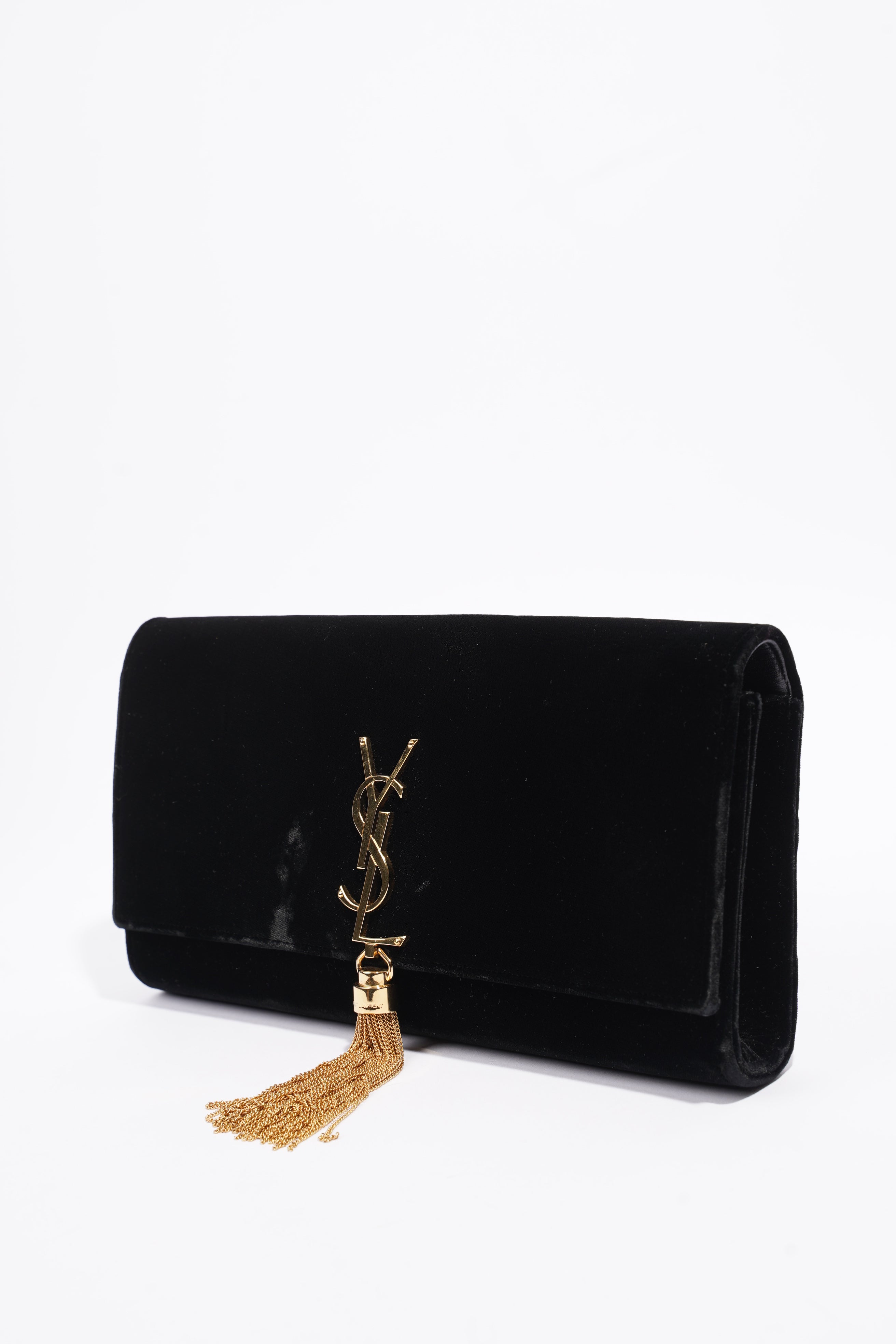 Saint Laurent Kate Tassel Clutch Black Velvet