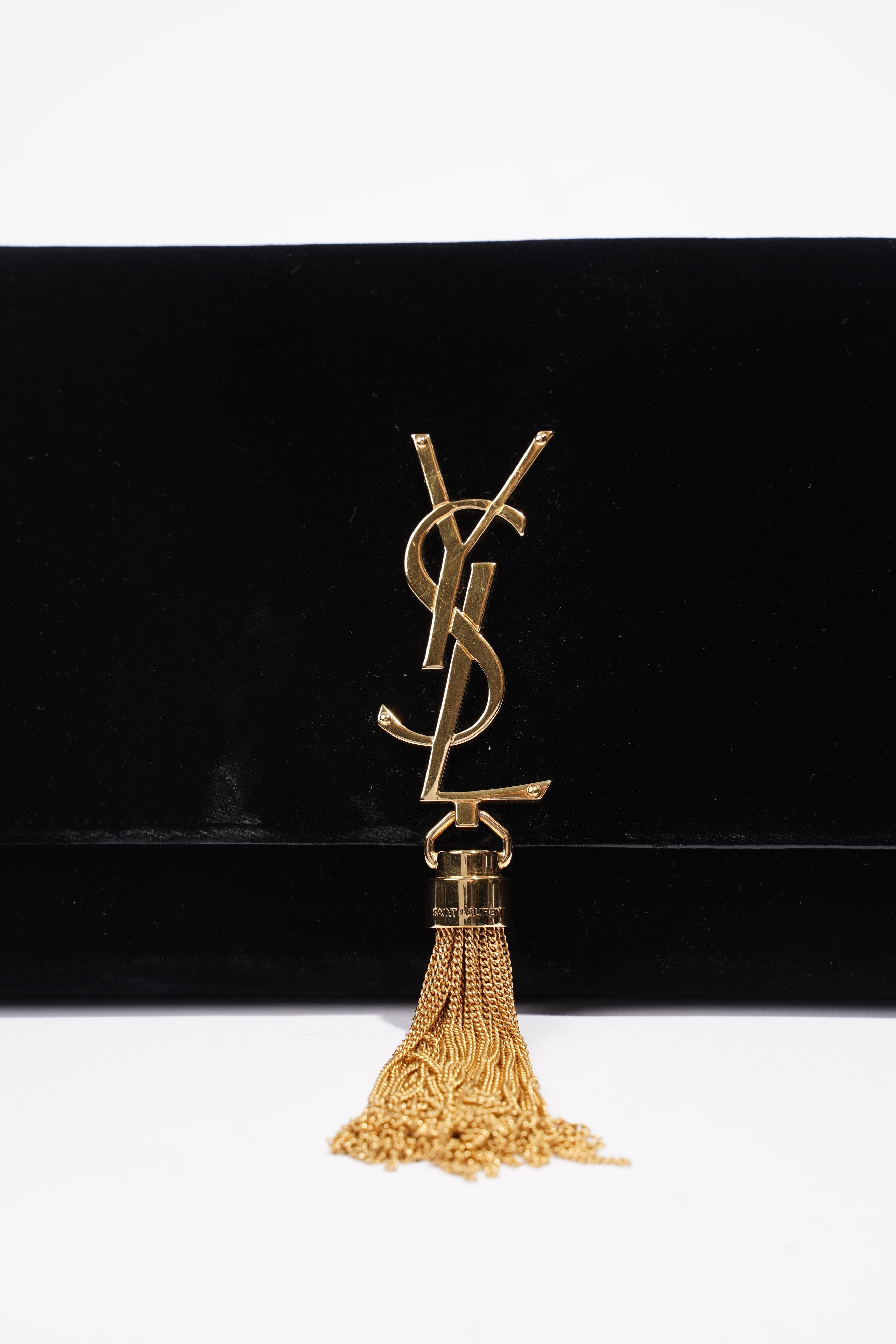 Saint Laurent Kate Tassel Clutch Black Velvet