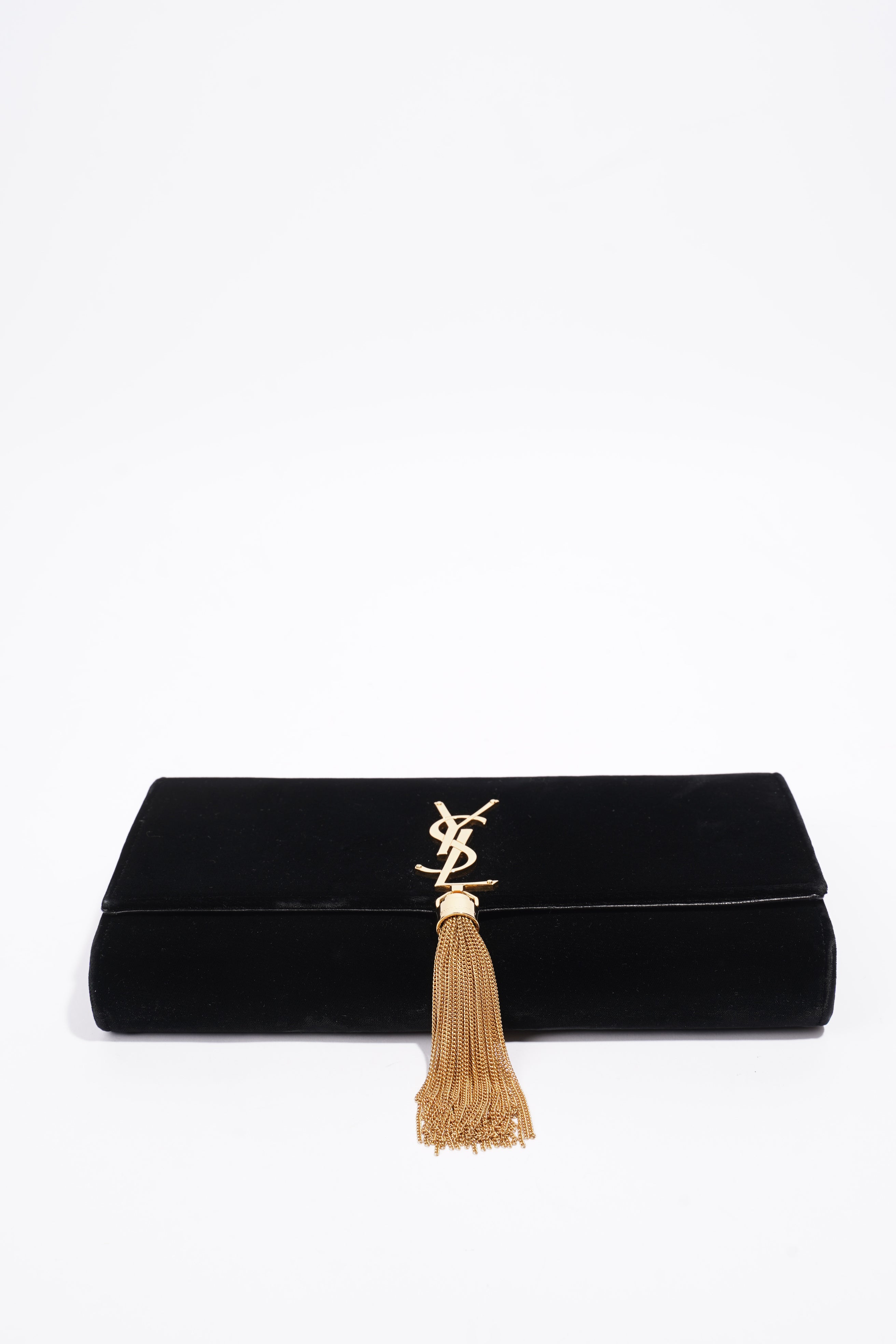 Saint Laurent Kate Tassel Clutch Black Velvet