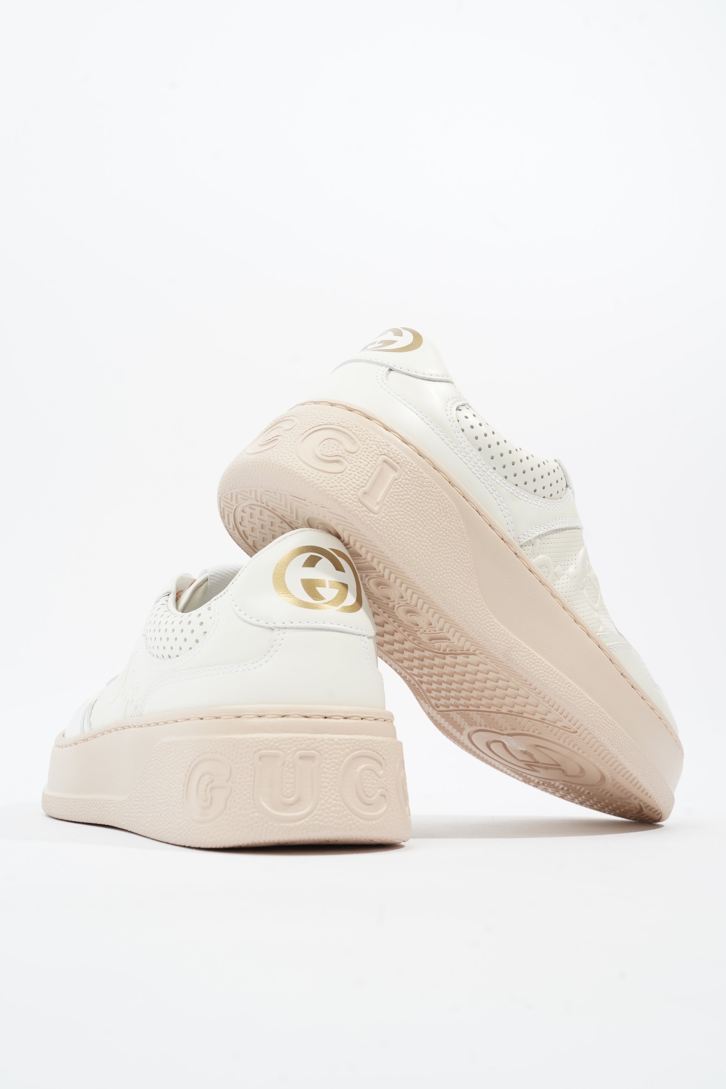 Gucci GG Embossed Sneakers White / Pink Embossed Leather EU 37 UK 4
