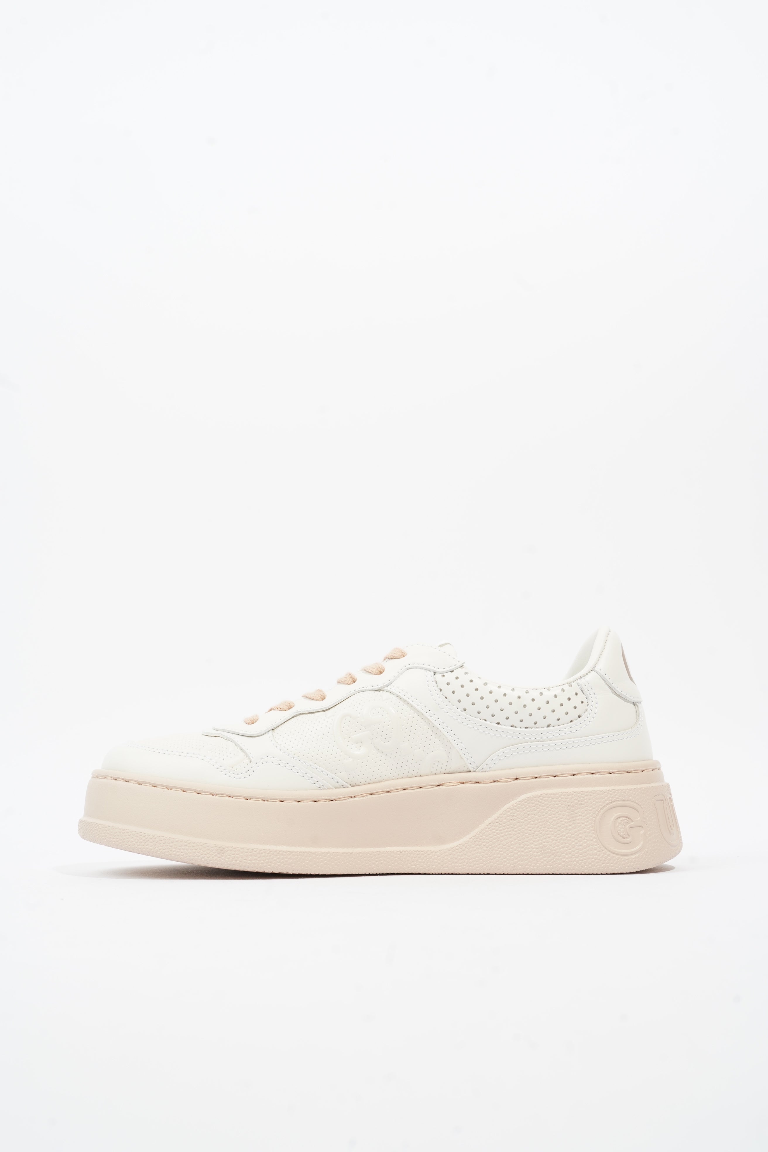Gucci GG Embossed Sneakers White / Pink Embossed Leather EU 37 UK 4