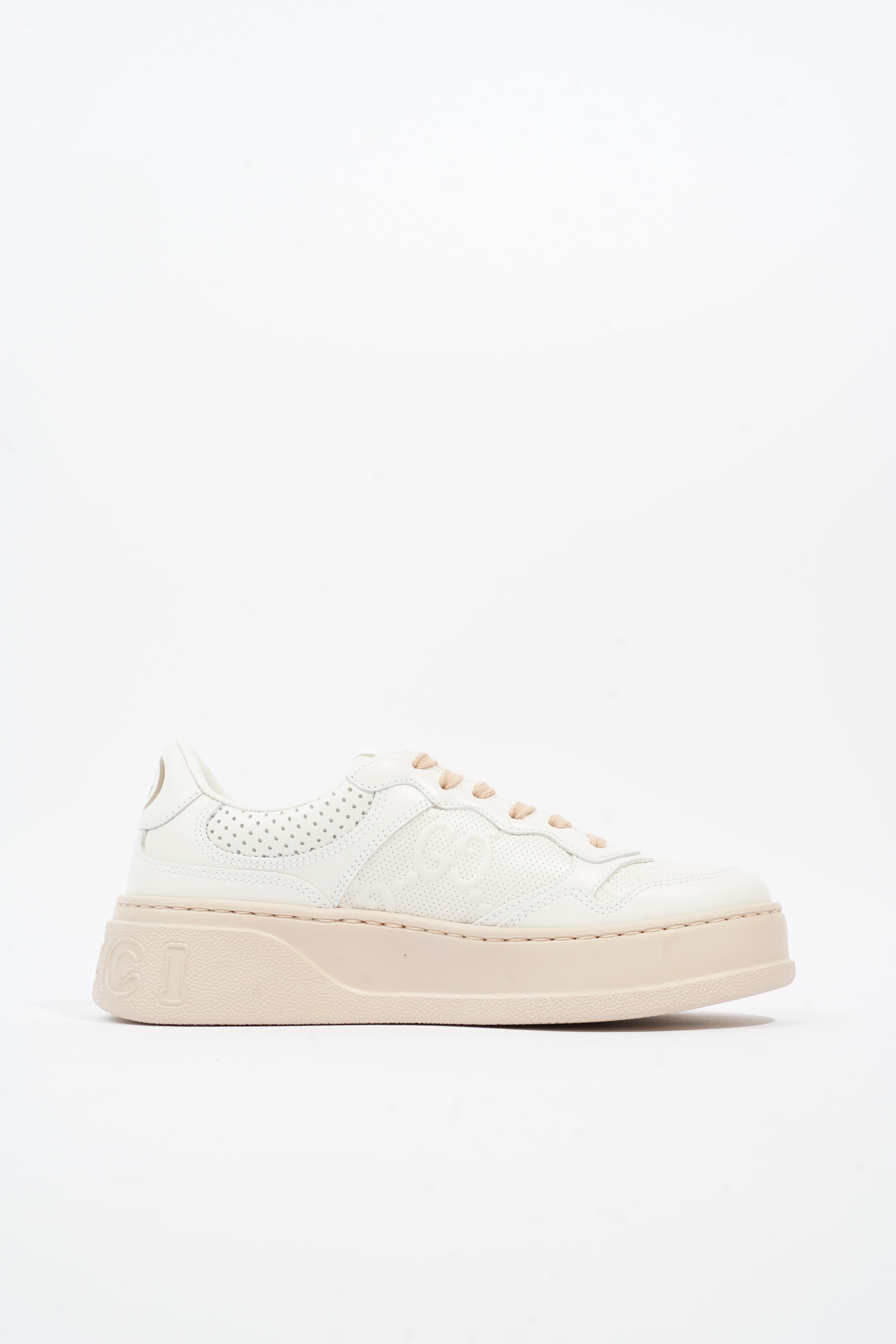 Gucci GG Embossed Sneakers White / Pink Embossed Leather EU 37 UK 4