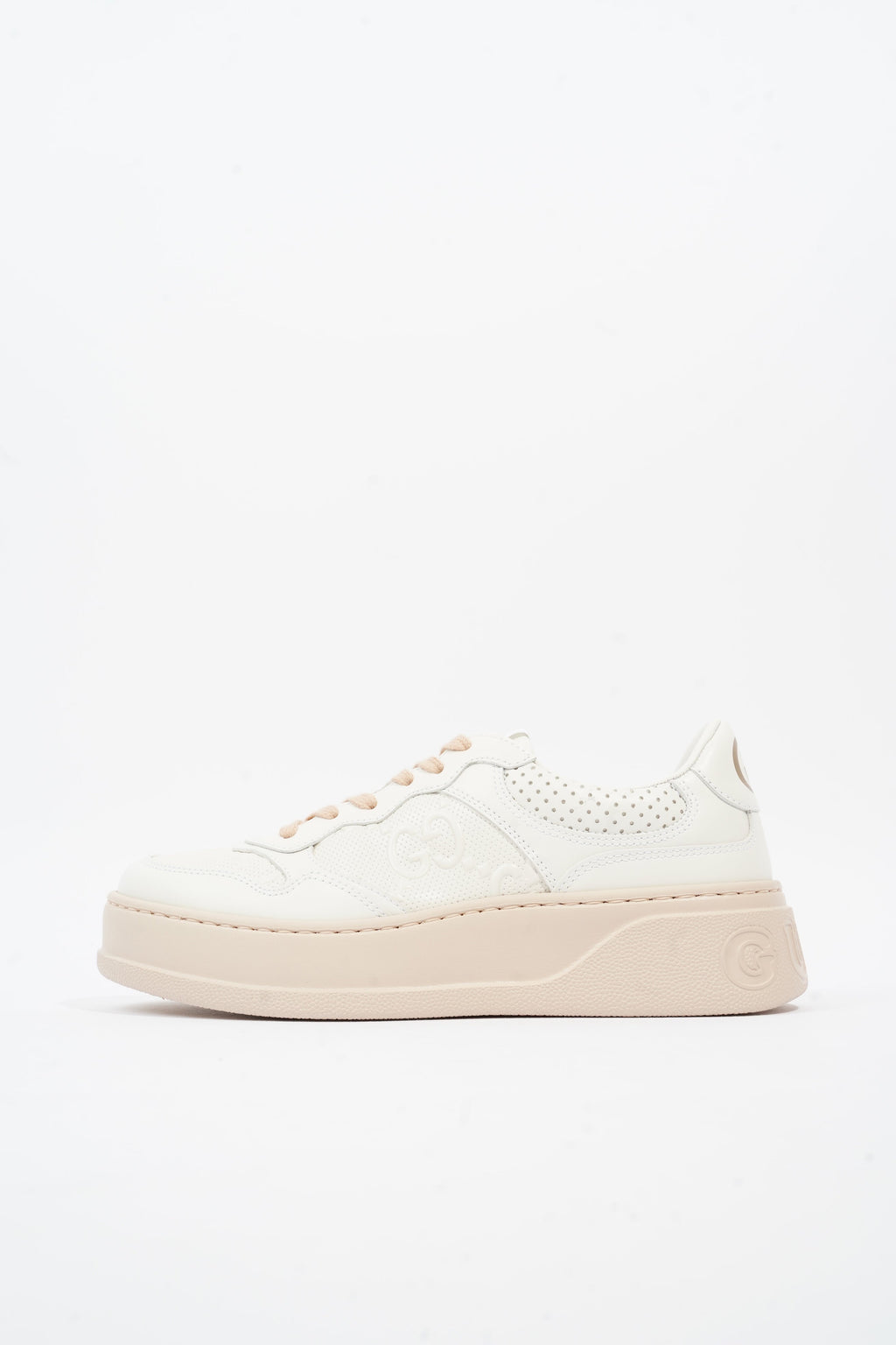 Gucci GG Embossed Sneakers White / Pink Embossed Leather EU 37 UK 4