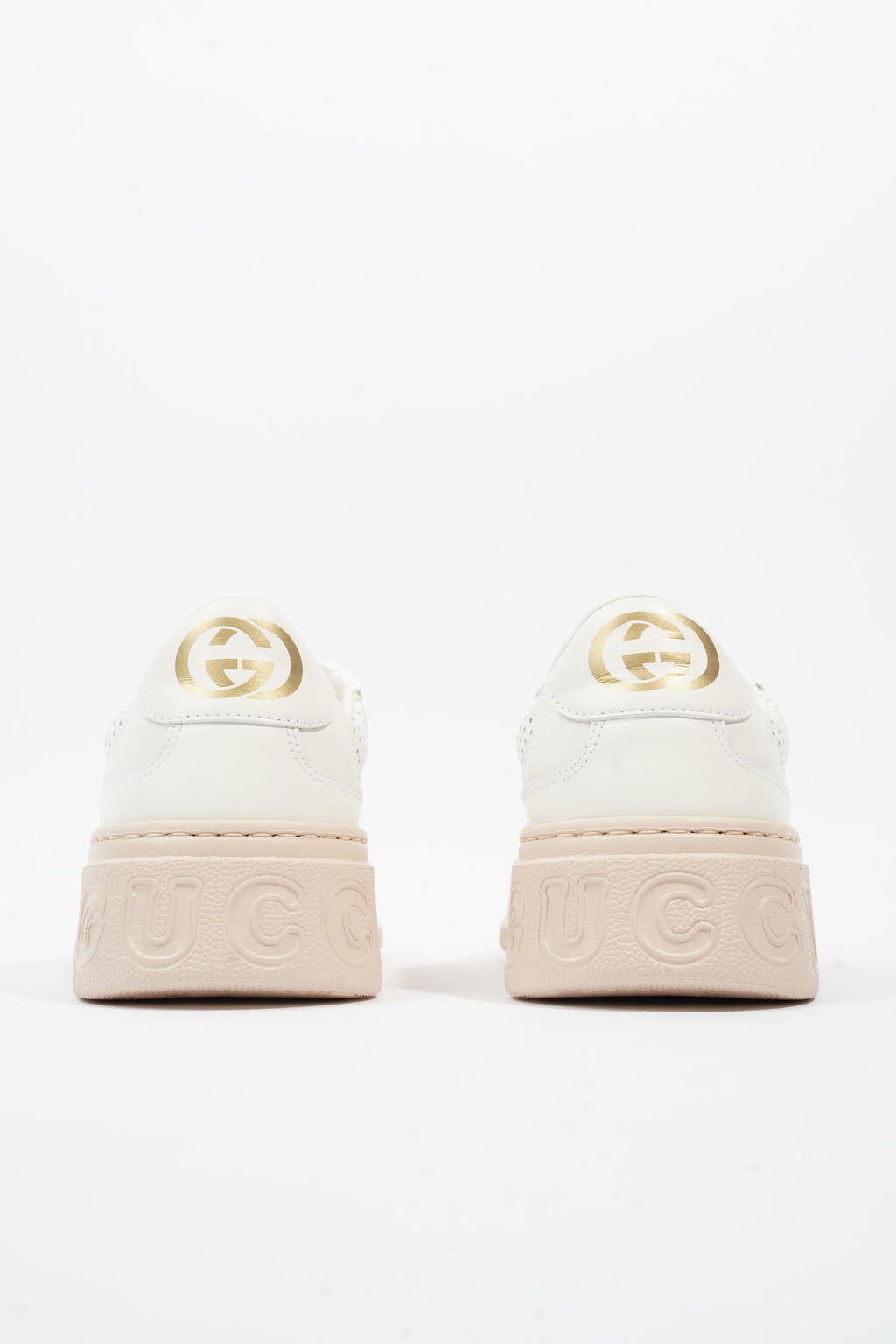Gucci GG Embossed Sneakers White / Pink Embossed Leather EU 37 UK 4