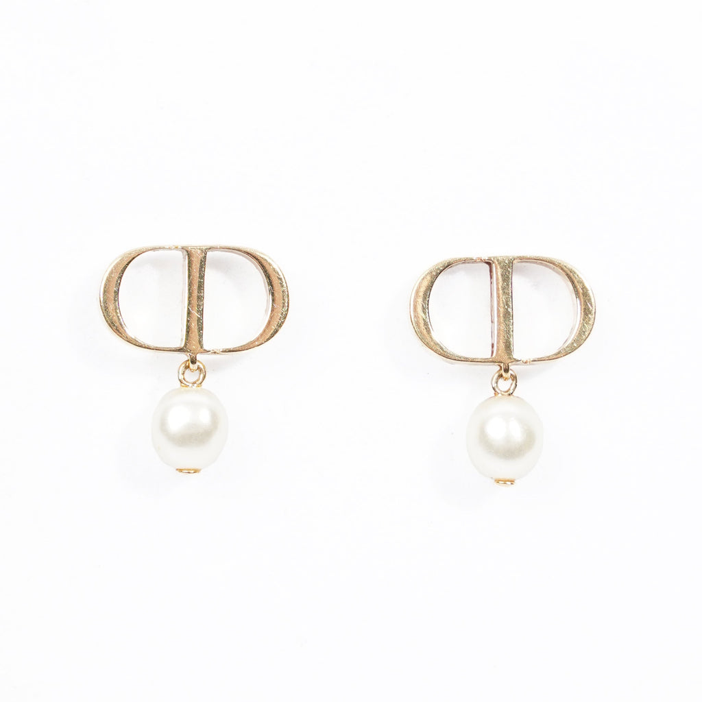 Christian Dior Petit CD Earrings Gold / Pearl Base Metal