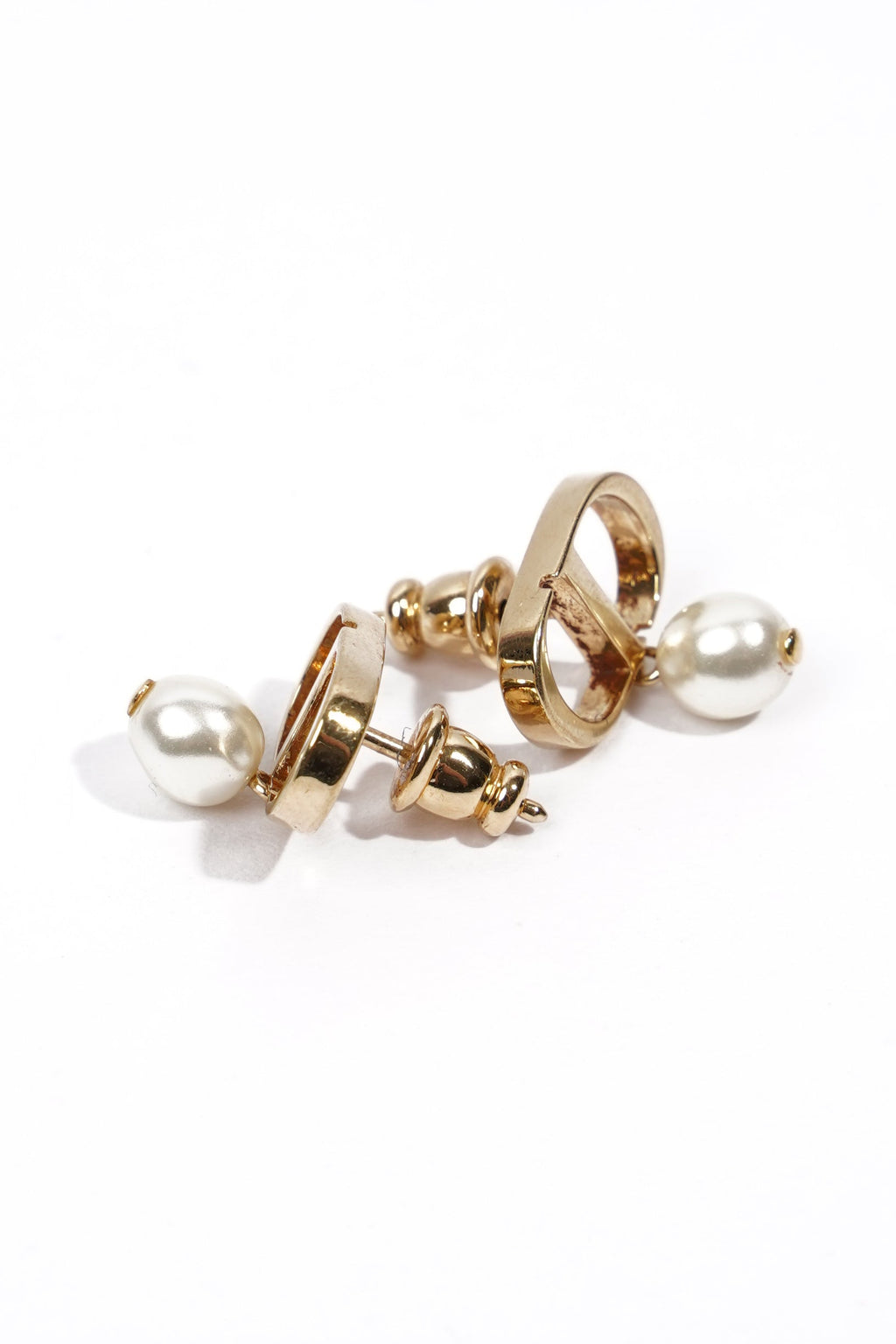Christian Dior Petit CD Earrings Gold / Pearl Base Metal