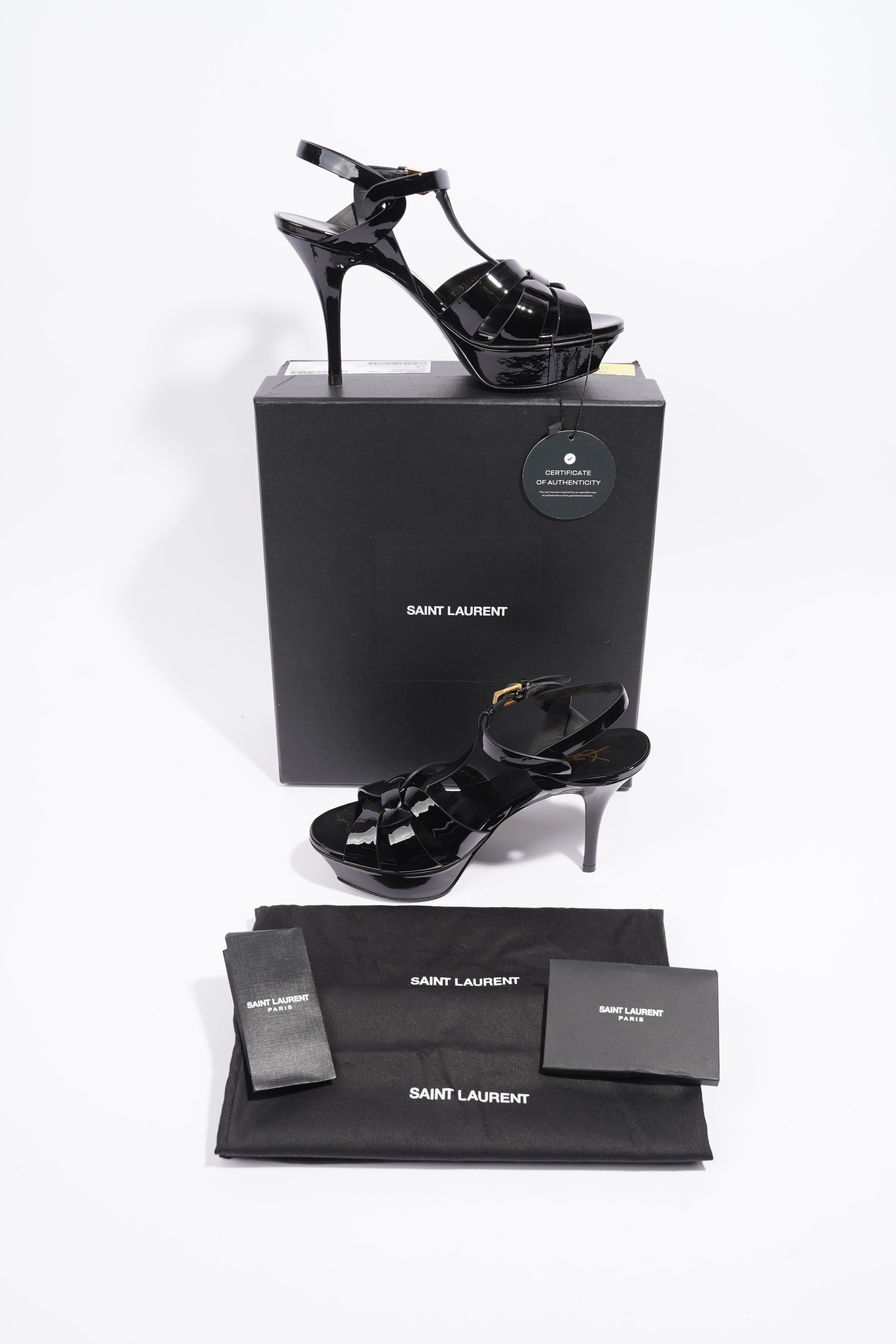 Saint Laurent Tribute Sandal 75 Black Patent Leather EU 37 UK 4