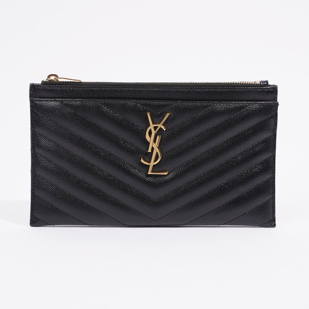 Saint Laurent Cassandre Matelasse Zipped Pouch Black Grained Leather