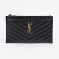 Saint Laurent Cassandre Matelasse Zipped Pouch Black Grained Leather
