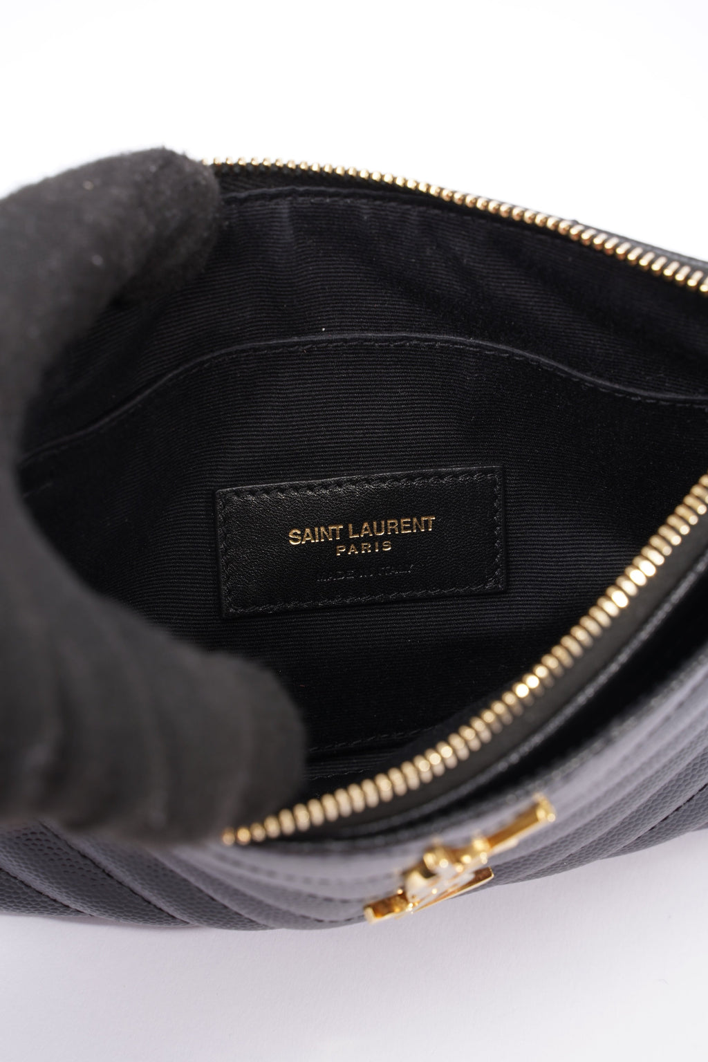 Saint Laurent Cassandre Matelasse Zipped Pouch Black Grained Leather