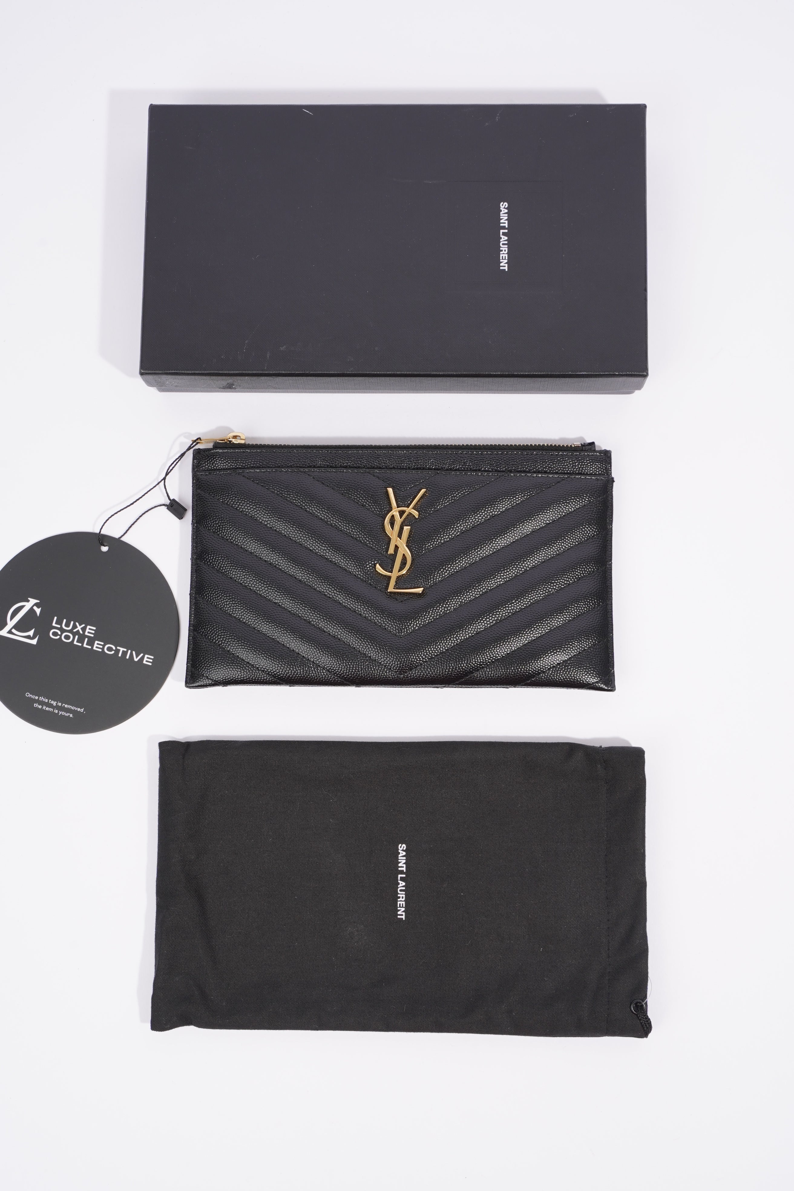 Saint Laurent Cassandre Matelasse Zipped Pouch Black Grained Leather