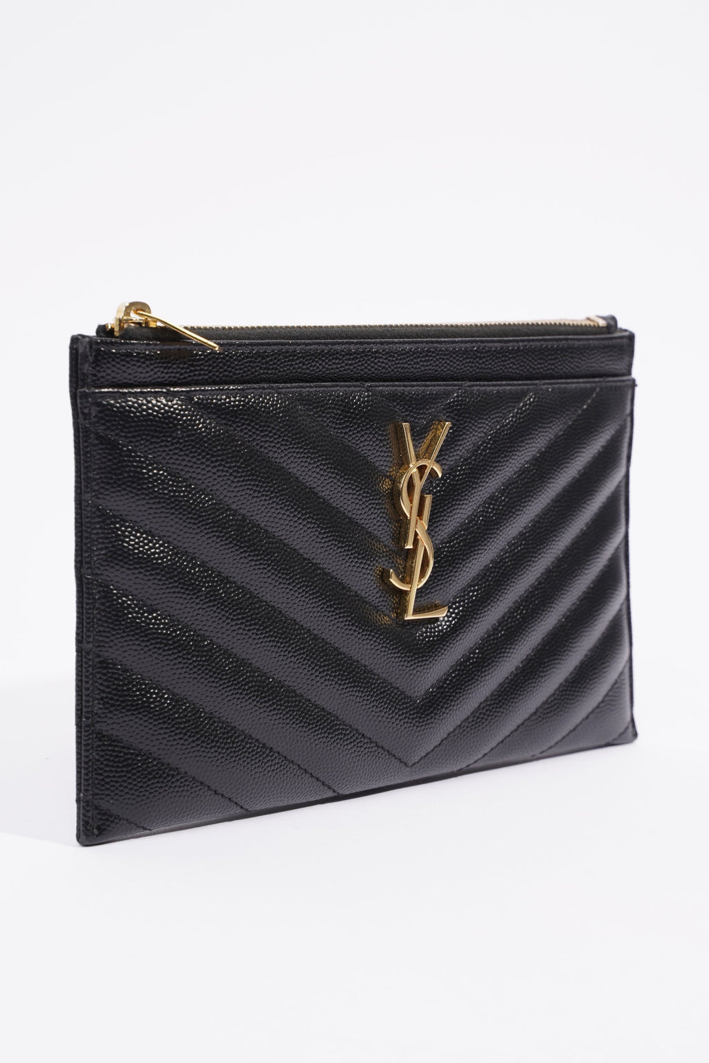 Saint Laurent Cassandre Matelasse Zipped Pouch Black Grained Leather