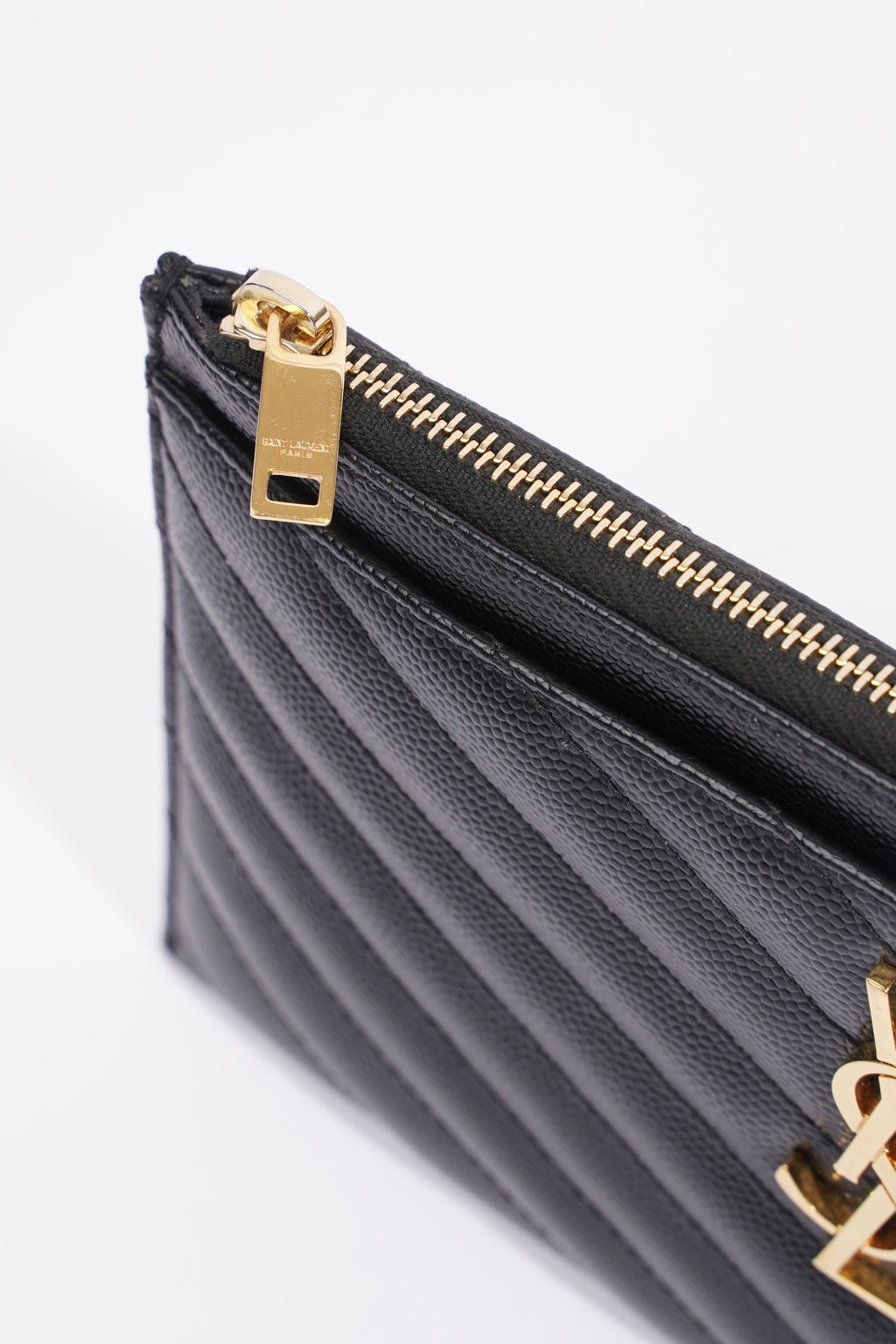 Saint Laurent Cassandre Matelasse Zipped Pouch Black Grained Leather