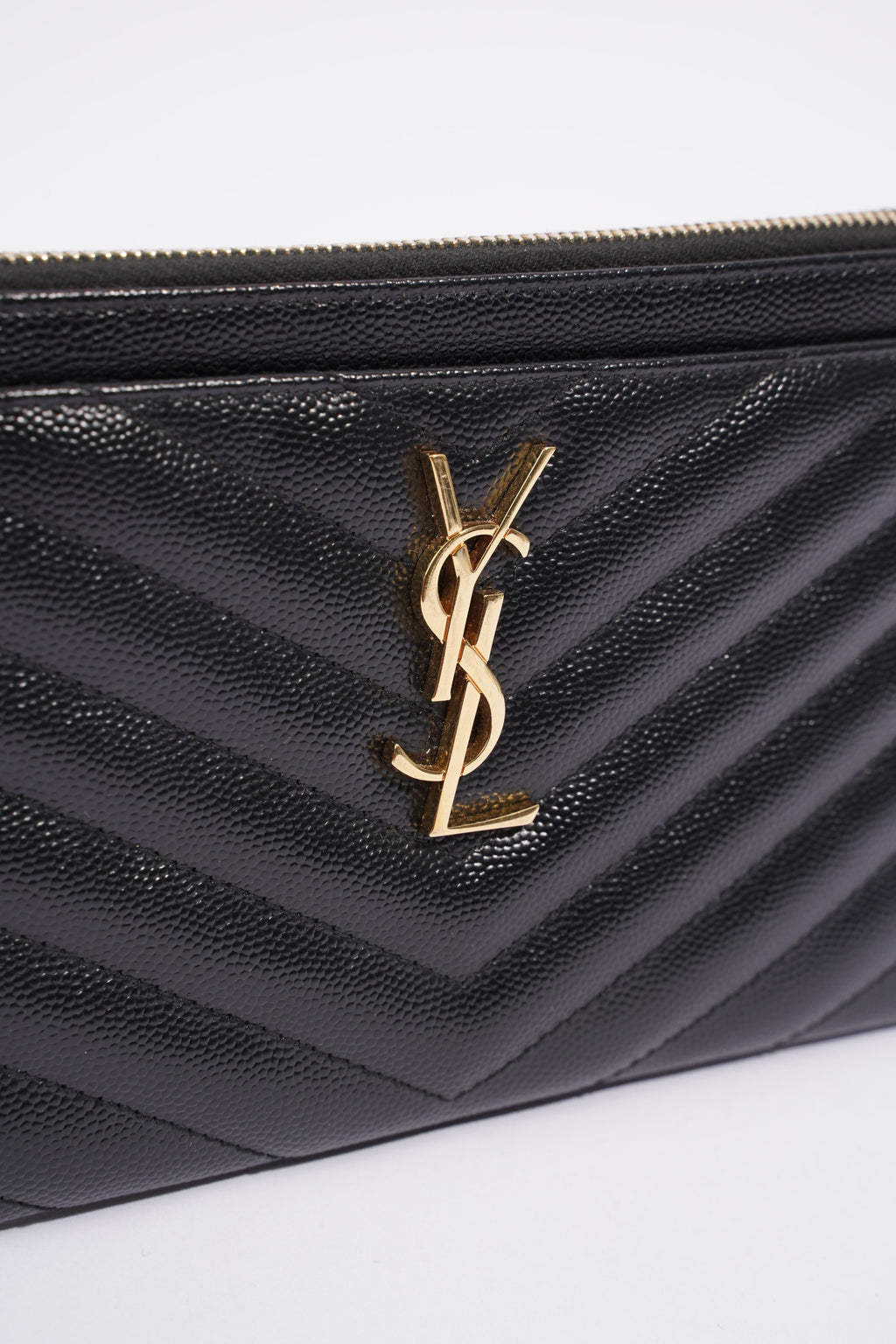 Saint Laurent Cassandre Matelasse Zipped Pouch Black Grained Leather