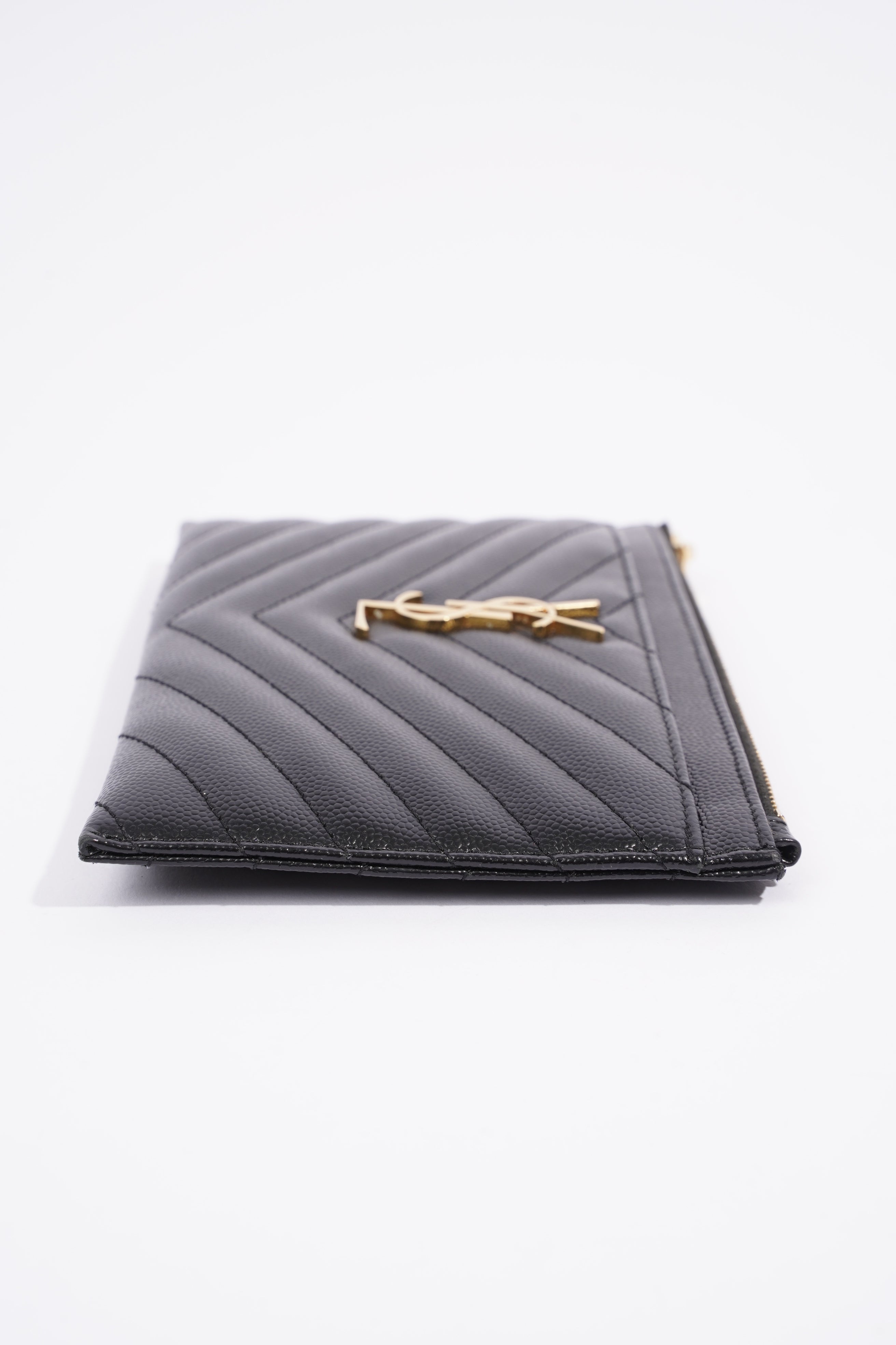 Saint Laurent Cassandre Matelasse Zipped Pouch Black Grained Leather