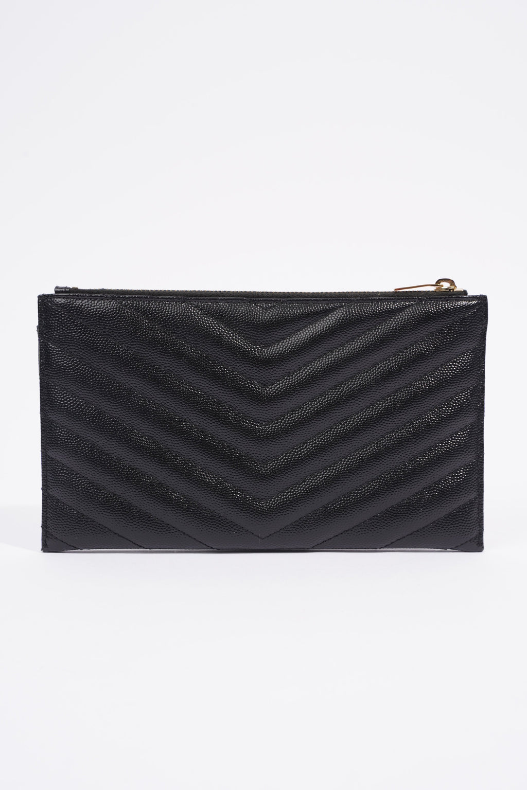 Saint Laurent Cassandre Matelasse Zipped Pouch Black Grained Leather