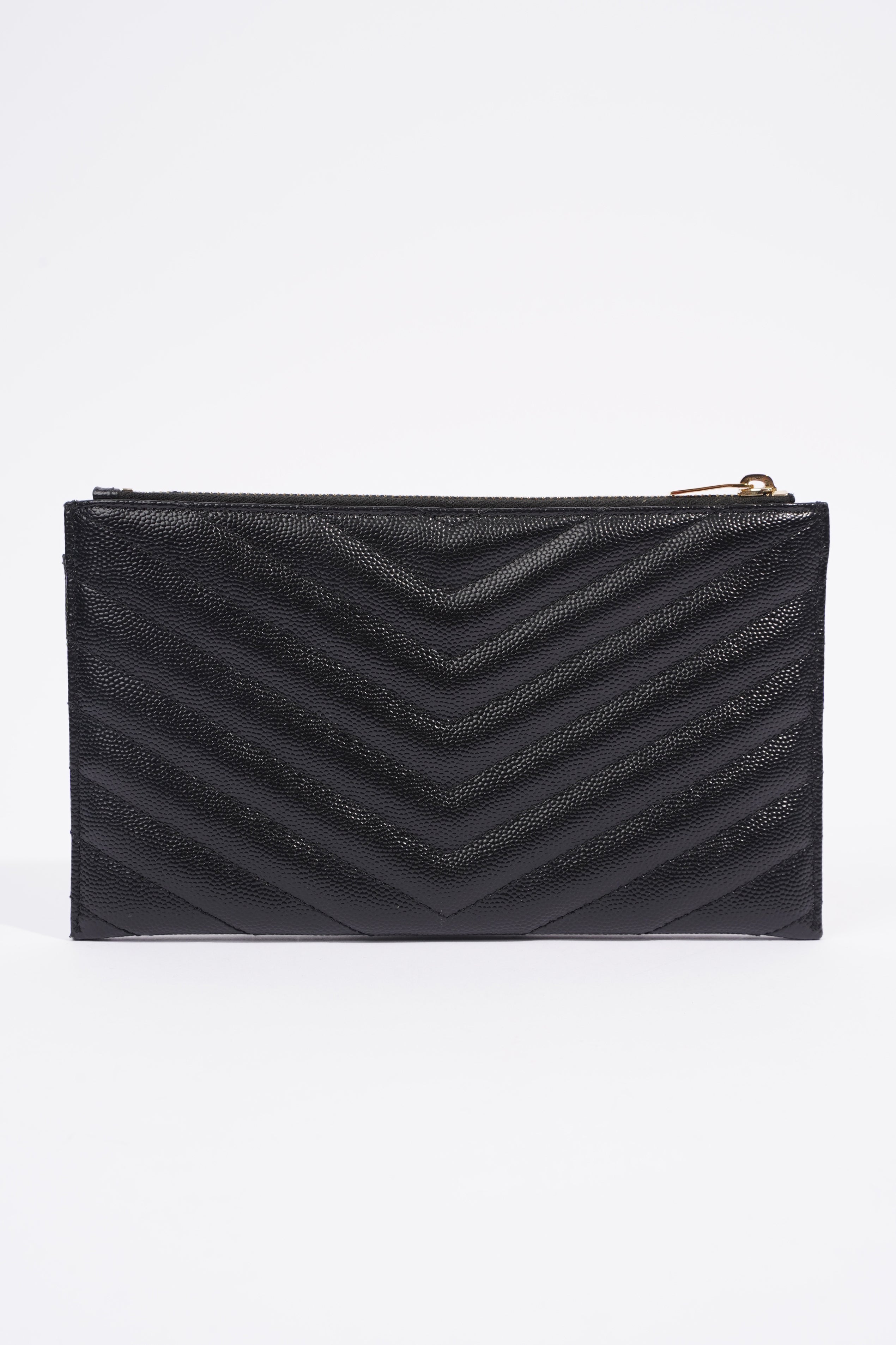 Saint Laurent Cassandre Matelasse Zipped Pouch Black Grained Leather