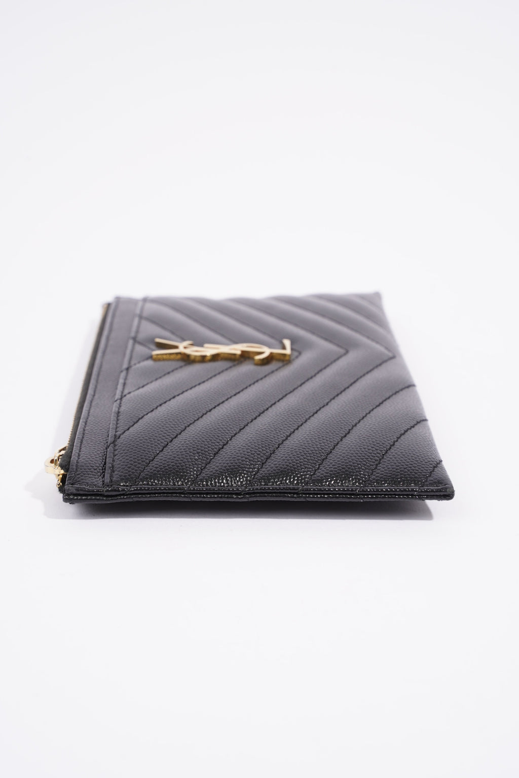 Saint Laurent Cassandre Matelasse Zipped Pouch Black Grained Leather