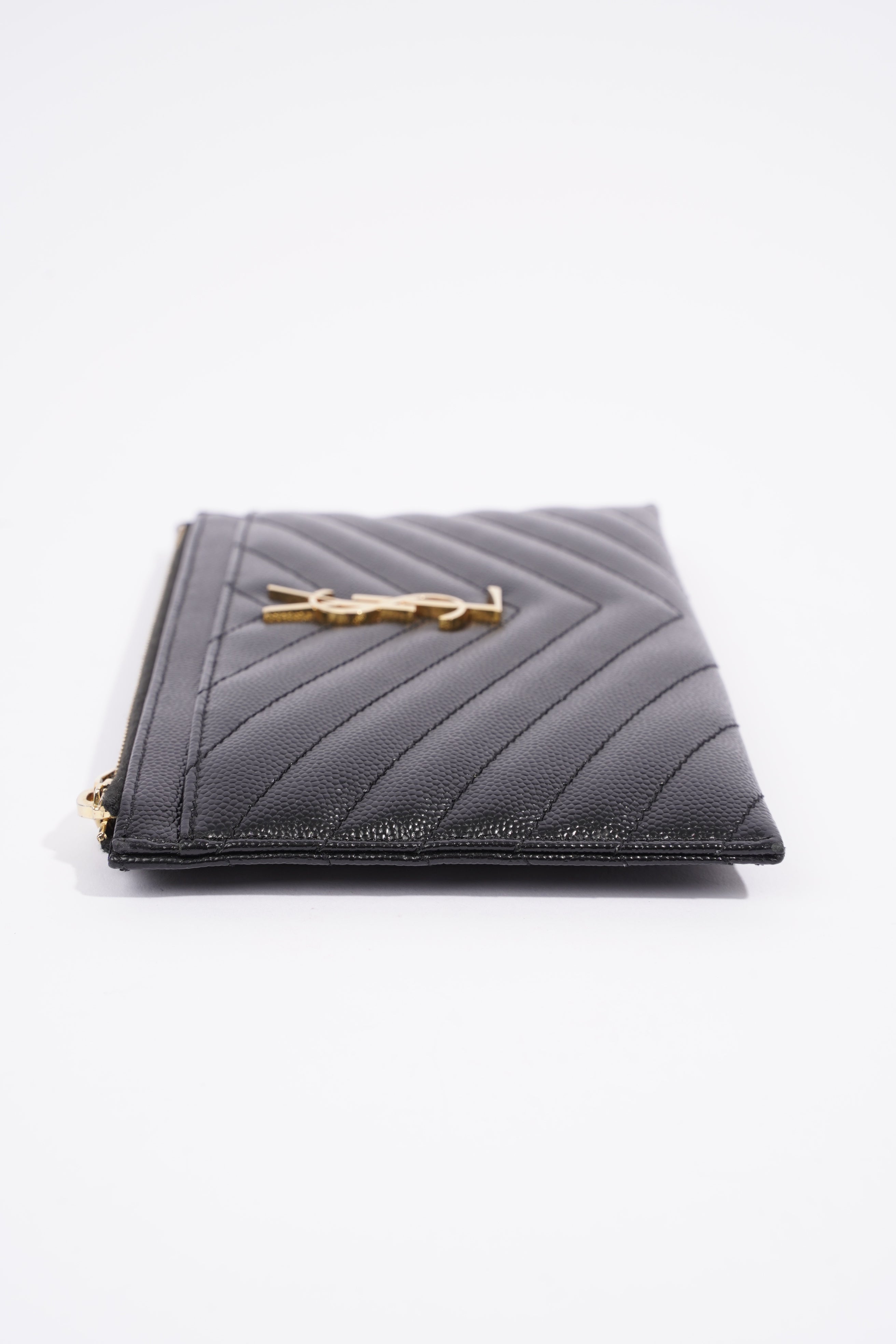 Saint Laurent Cassandre Matelasse Zipped Pouch Black Grained Leather