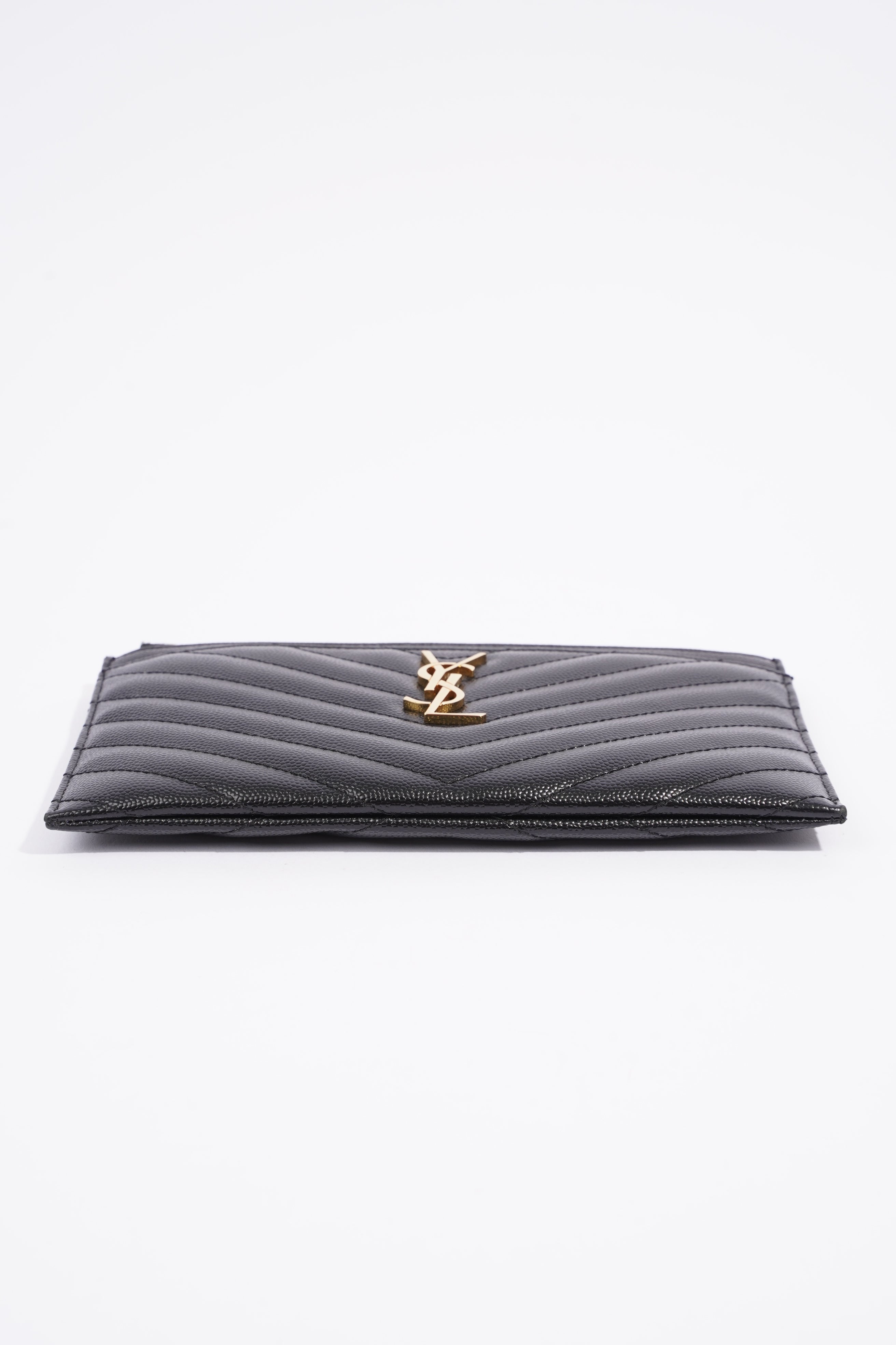 Saint Laurent Cassandre Matelasse Zipped Pouch Black Grained Leather