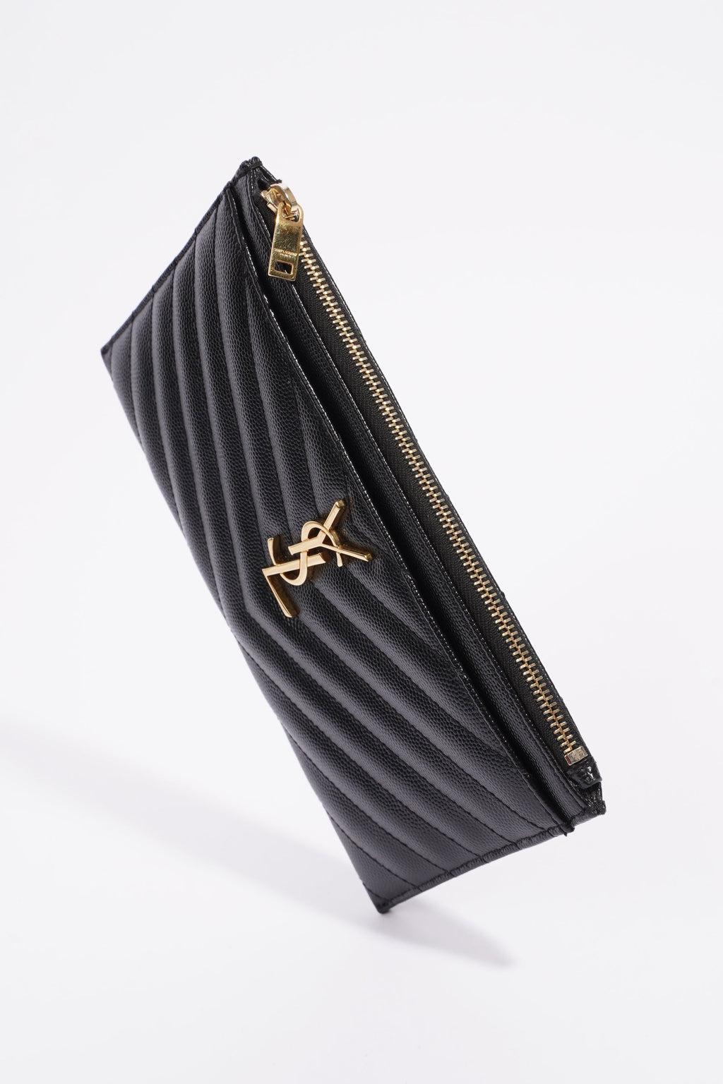 Saint Laurent Cassandre Matelasse Zipped Pouch Black Grained Leather
