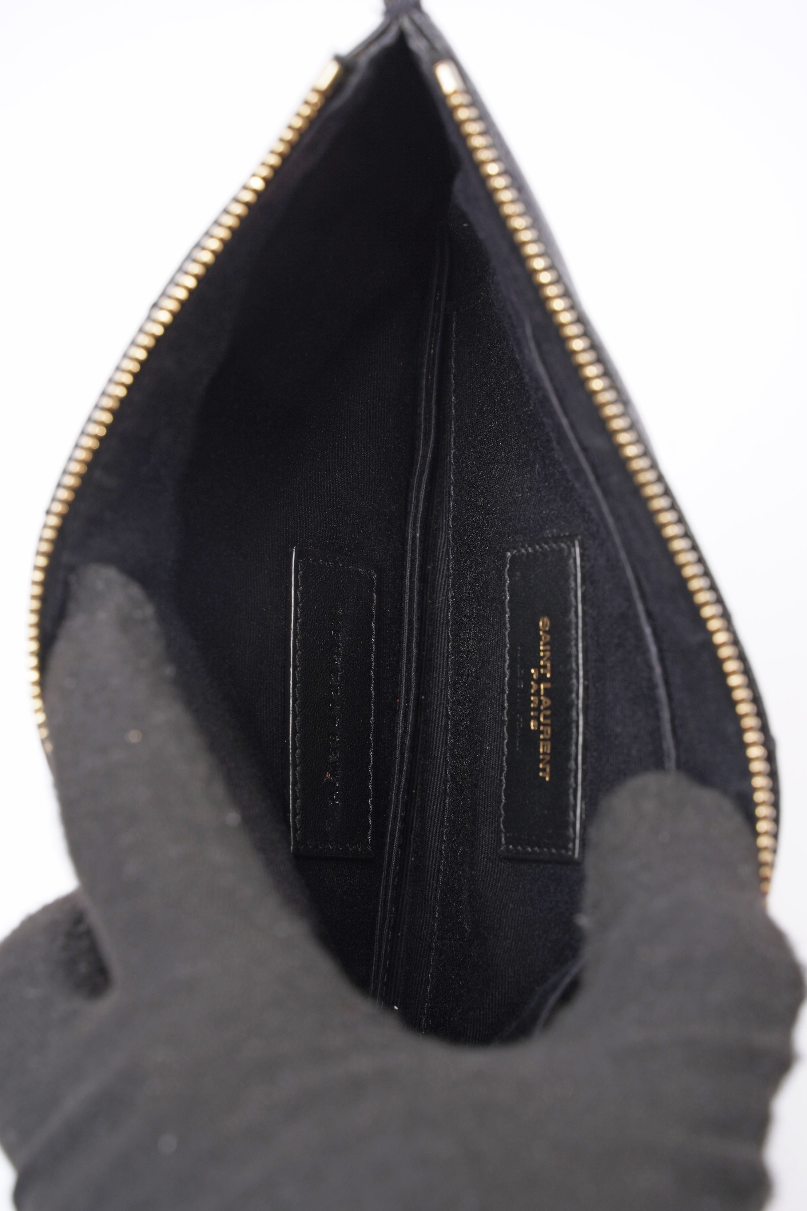 Saint Laurent Cassandre Matelasse Zipped Pouch Black Grained Leather