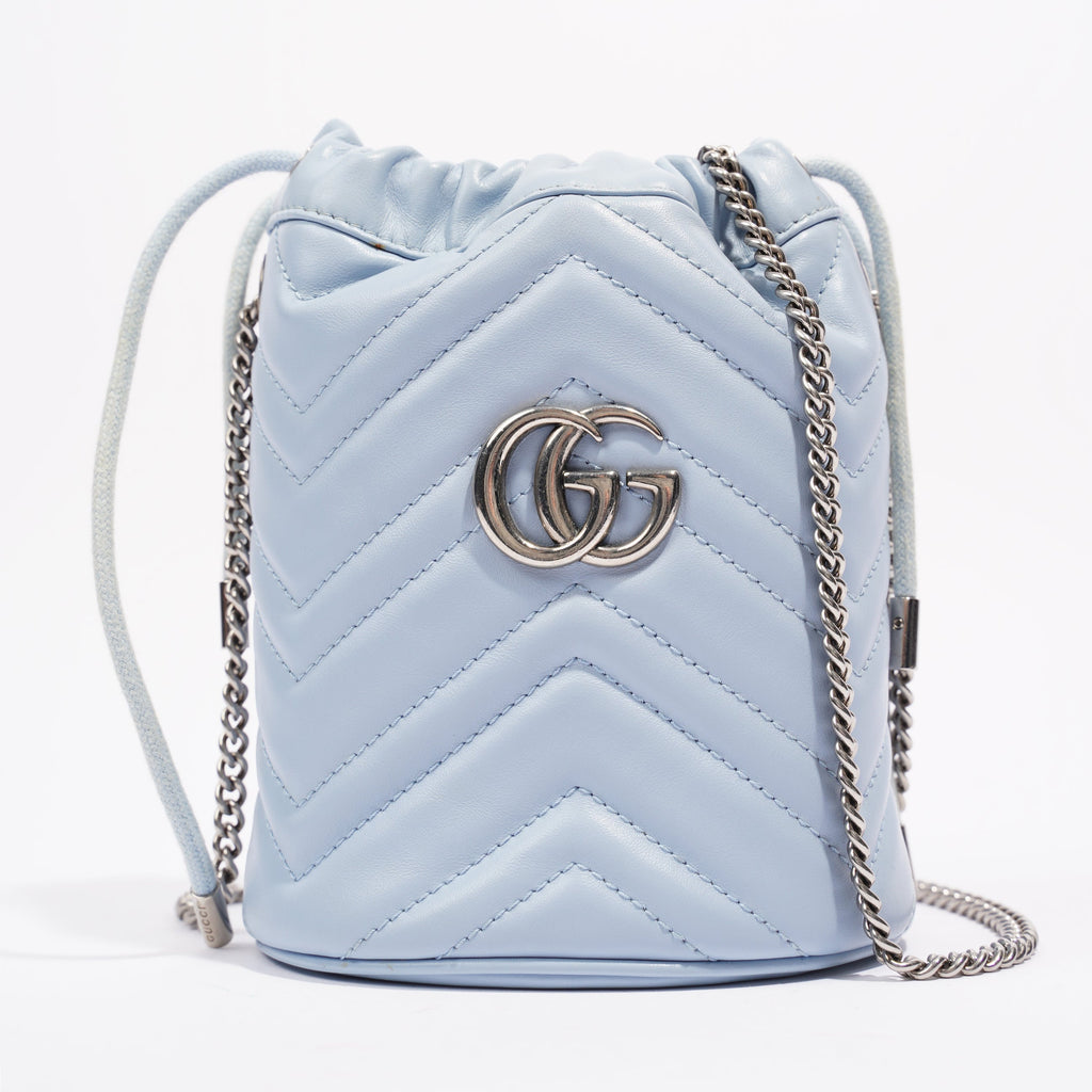 Gucci Marmont Bucket Bag Baby Blue Matelasse Leather Mini