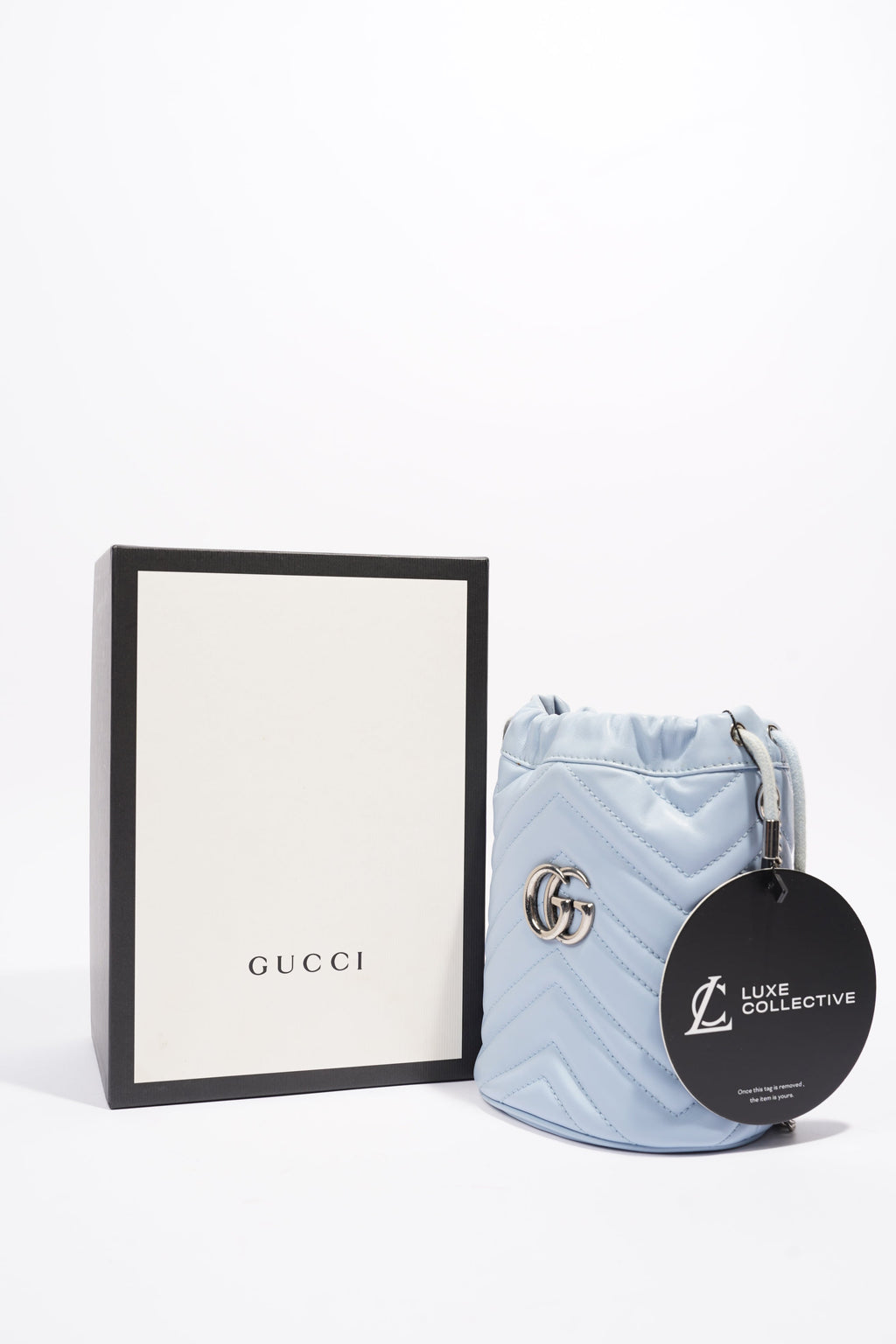 Gucci Marmont Bucket Bag Baby Blue Matelasse Leather Mini