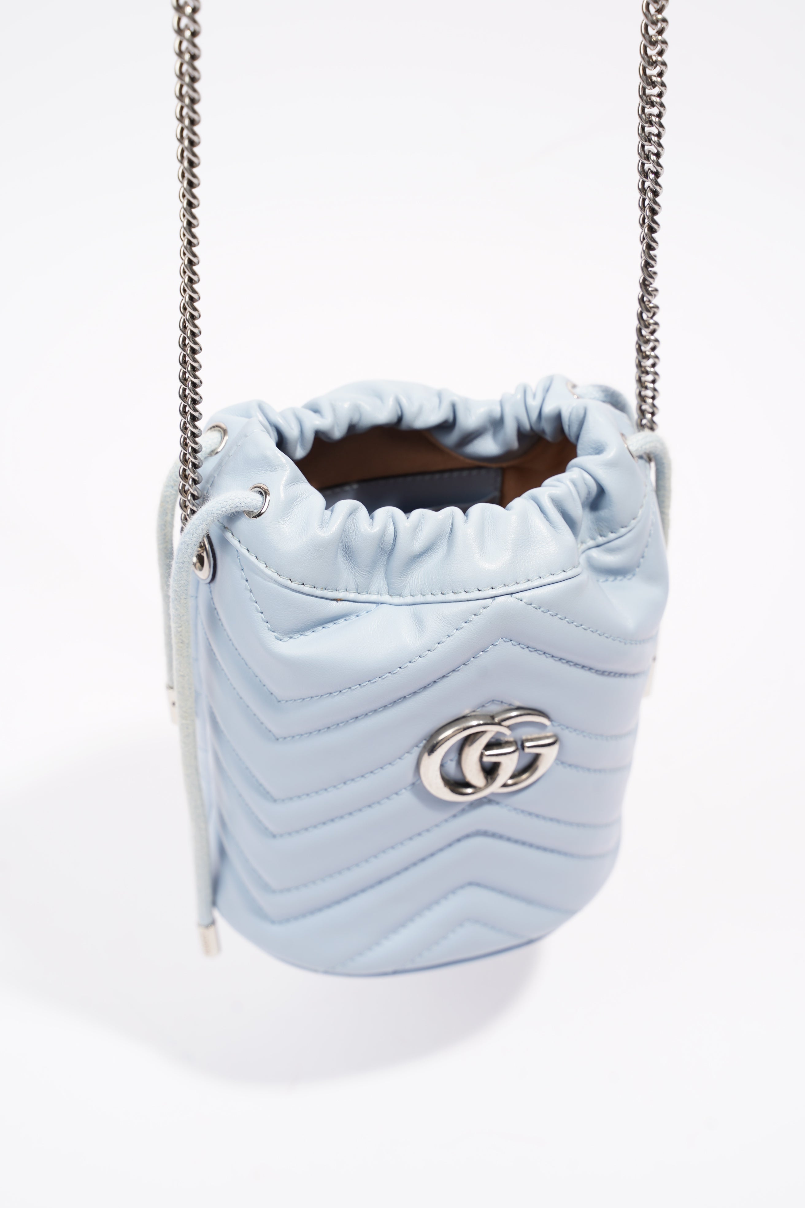 Gucci Marmont Bucket Bag Baby Blue Matelasse Leather Mini