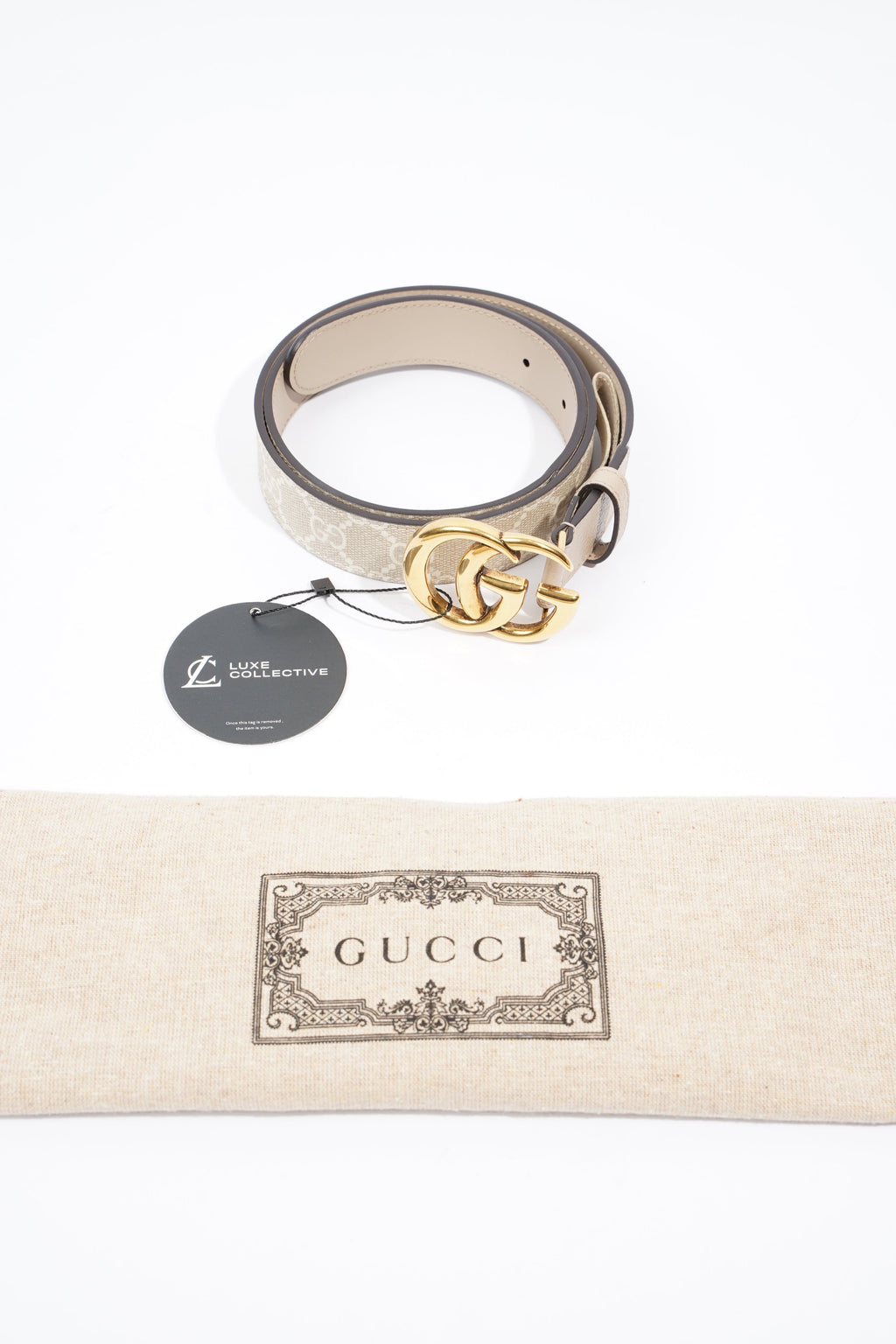 Gucci GG Marmont Belt Beige / White Leather 85cm 34'