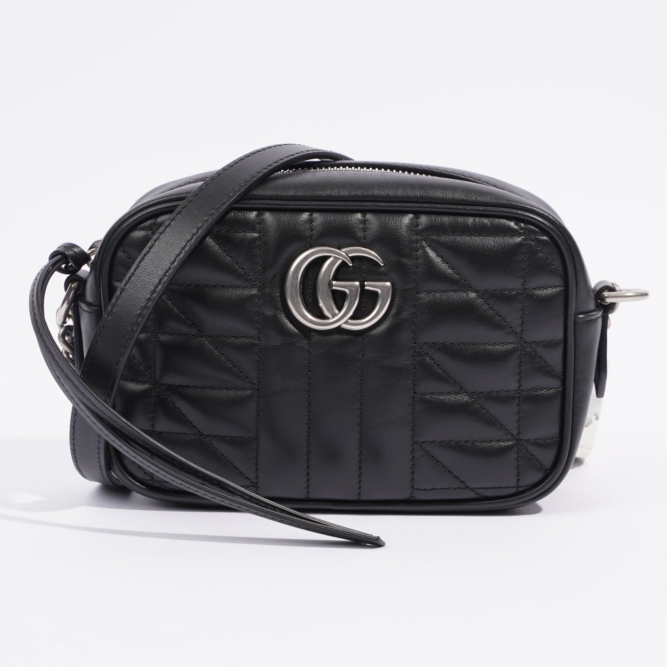 Gucci Marmont Zip Black Matelasse Leather Mini