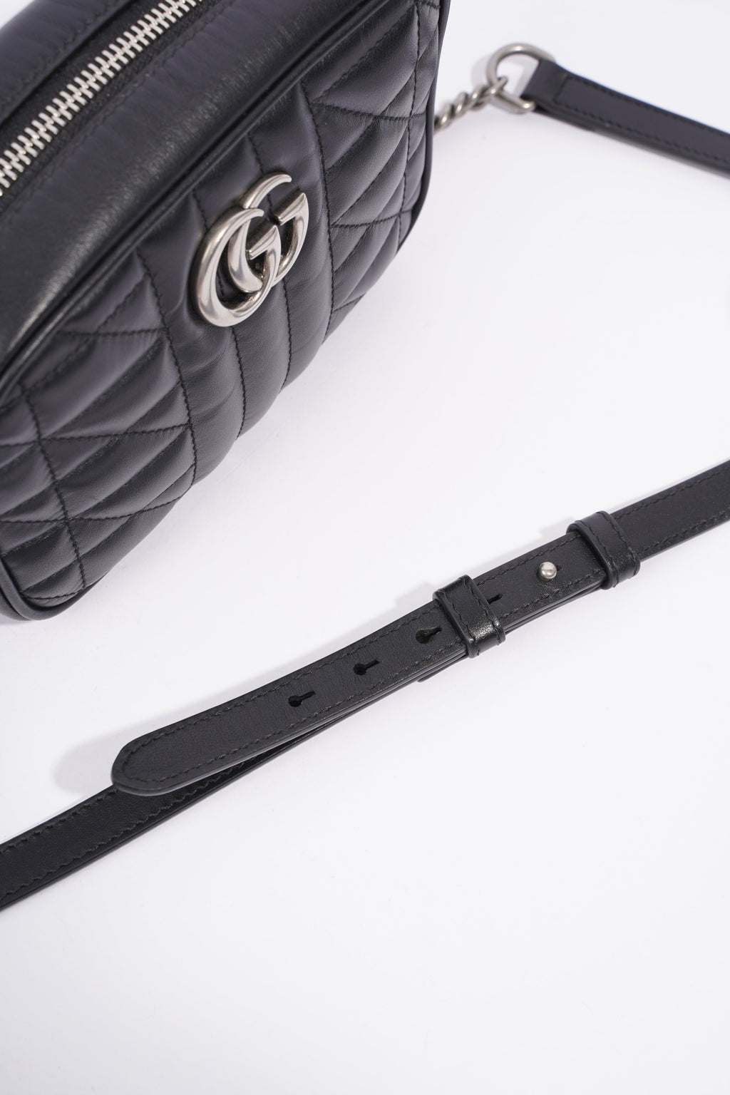 Gucci Marmont Zip Black Matelasse Leather Mini