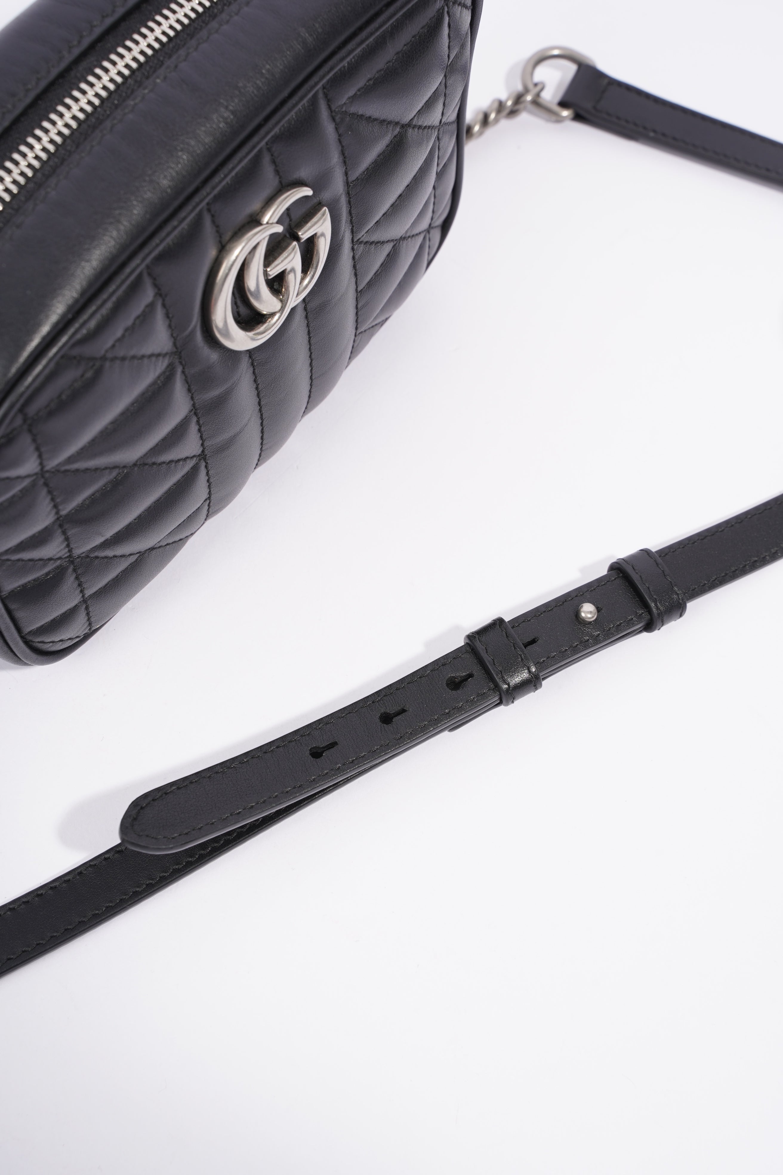 Gucci Marmont Zip Black Matelasse Leather Mini