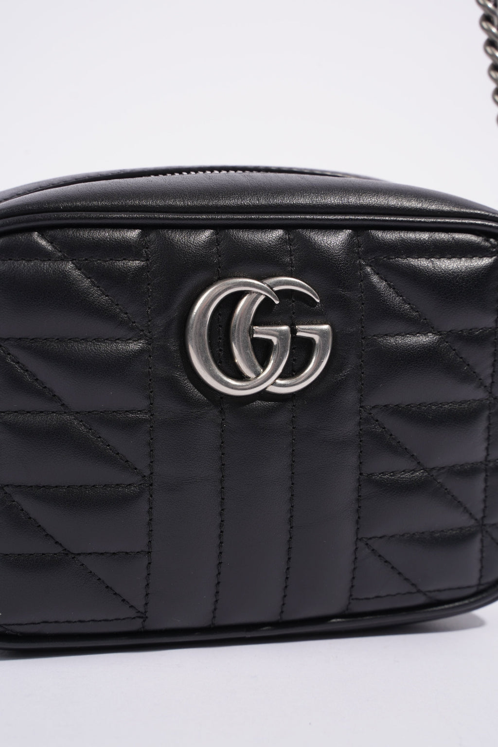 Gucci Marmont Zip Black Matelasse Leather Mini
